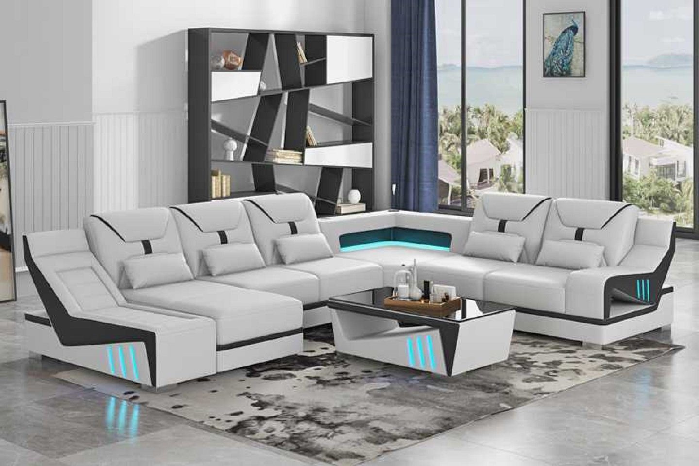 Made Modern 4 Europe Sofa in Ecksofa Eckgarnitur, Wohnlandschaft Teile, U Designersofa Form Weiß Ecksofa JVmoebel