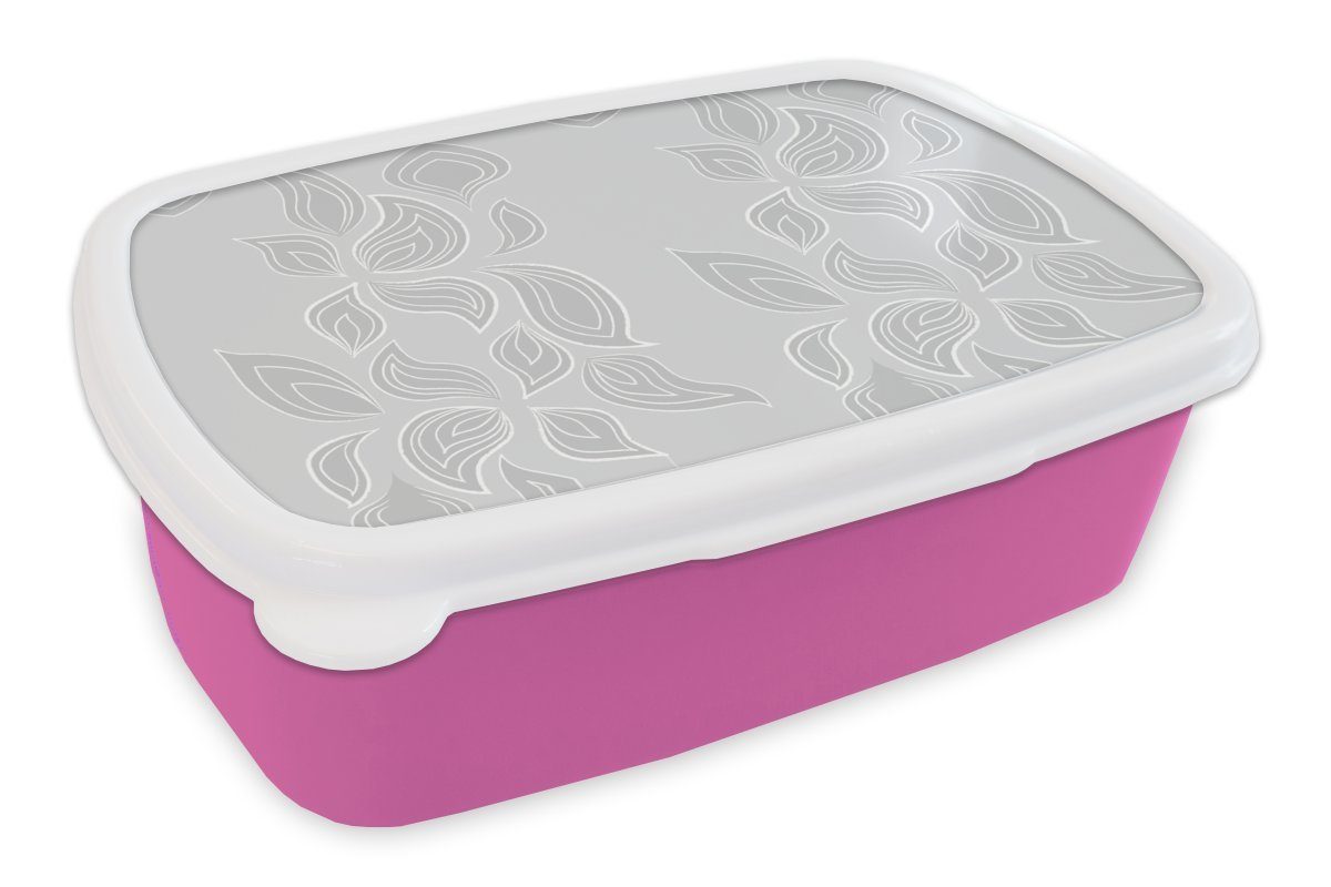 MuchoWow Lunchbox Kontur - Muster - Blätter, Kunststoff, (2-tlg), Brotbox für Erwachsene, Brotdose Kinder, Snackbox, Mädchen, Kunststoff rosa