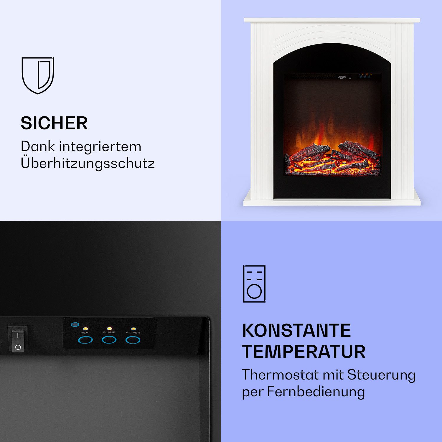 Klarstein Elektrokamin Elbrus, elektrischer Kamin mit Heizfunktion elektrischer Kaminofen mit Heizung