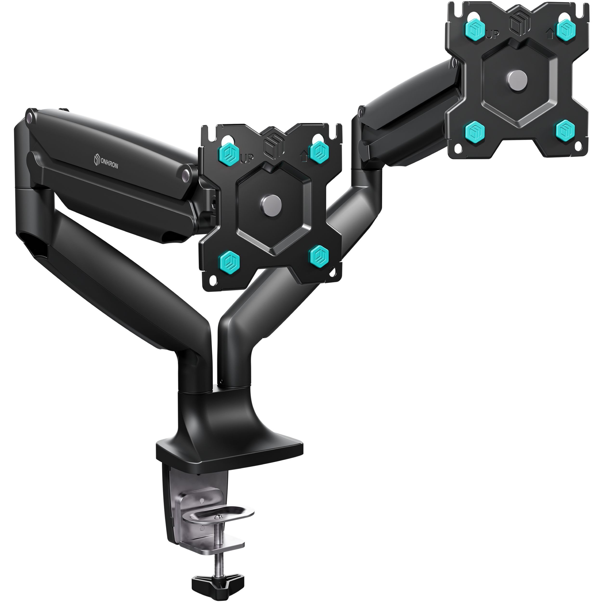 ONKRON Monitor-Halterung 13-32 Zoll, bis 9 kg pro Arm, VESA 75x75-100x100, G200-B, (bis 32 Zoll, neigbar, schwenkbar, drehbar, Gasdruckfeder, Kabelmanagement)