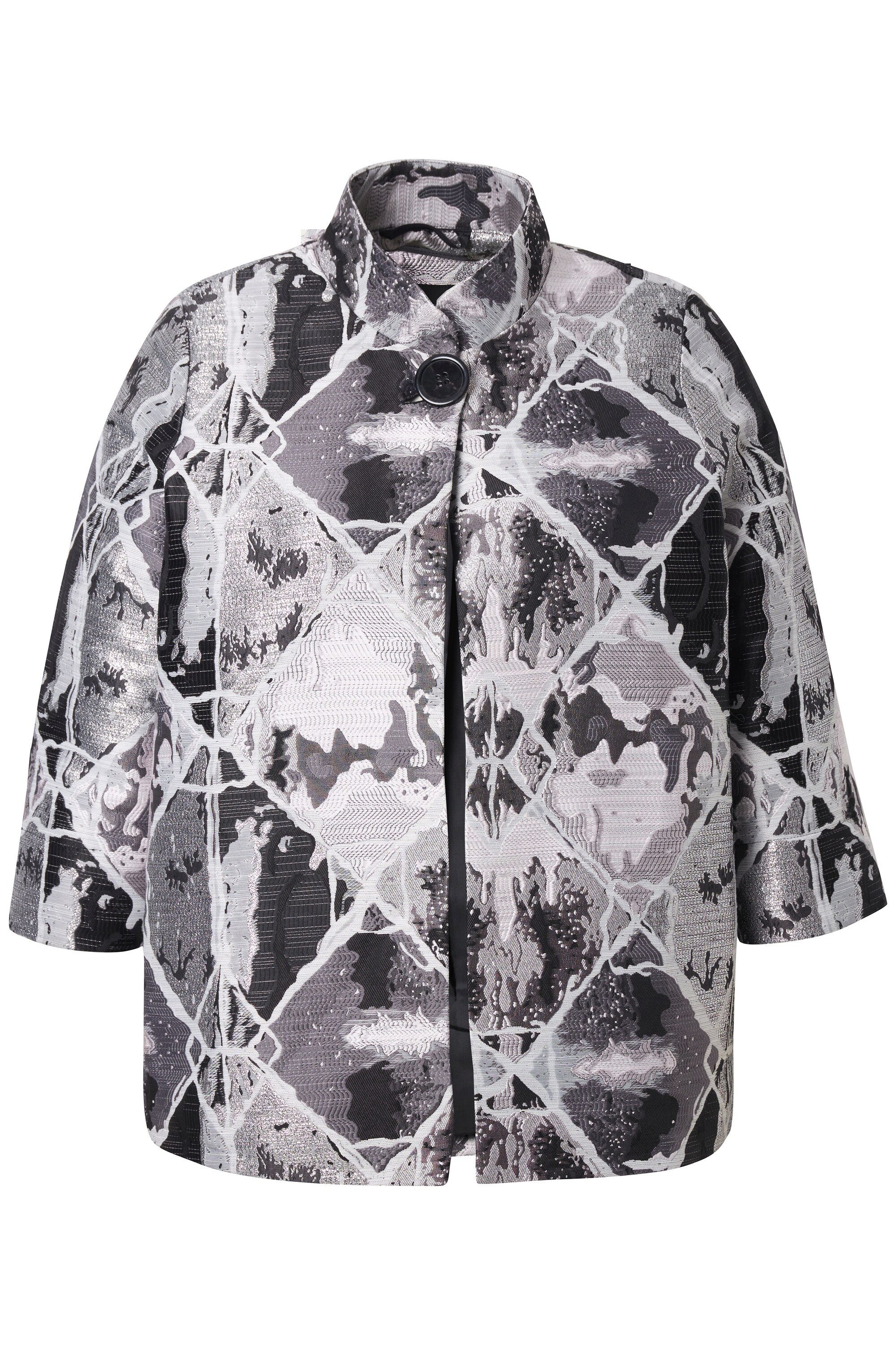 Ulla Popken Blusenblazer Blazer Jacquard-Karo-Design Stehkragen