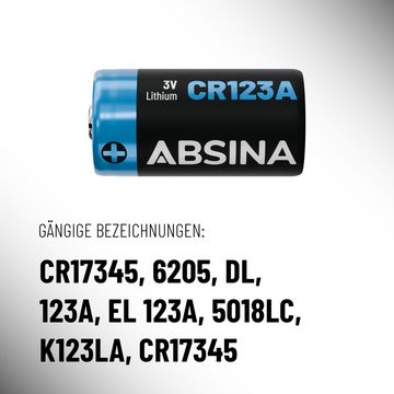 ABSINA 4x CR123A 3V Lithium Batterie für Kamera, Fotoapparat, auslaufsicher Batterie, (1 St)