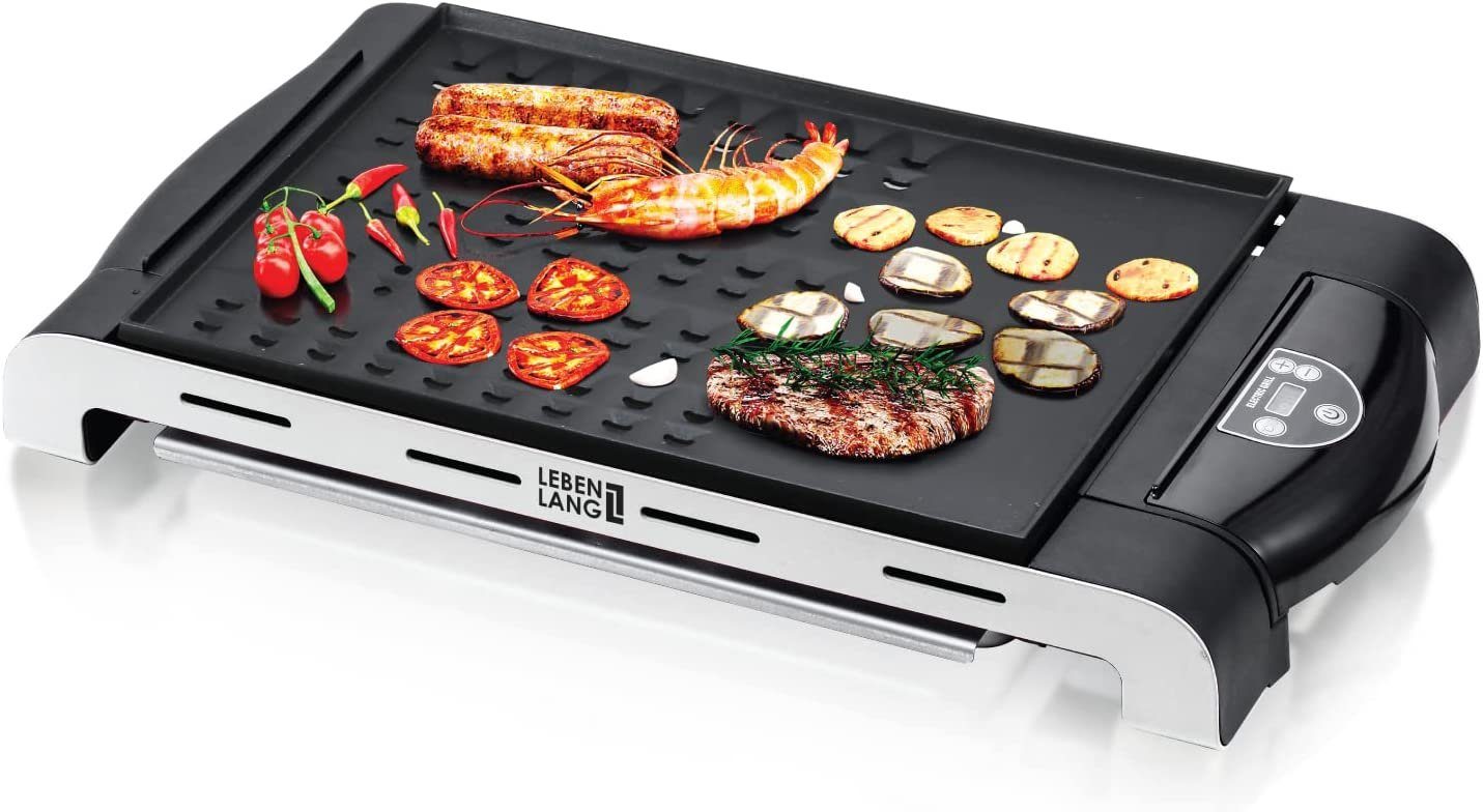 Lebenlang Tischgrill Elektrogrill Tischgrill elektrisch mit TÜV & GS Indoor  XXL, 1400 W, 4 – 8 Personen BBQ Tisch Grill Teppanyaki Grill Platte  Grillplatte