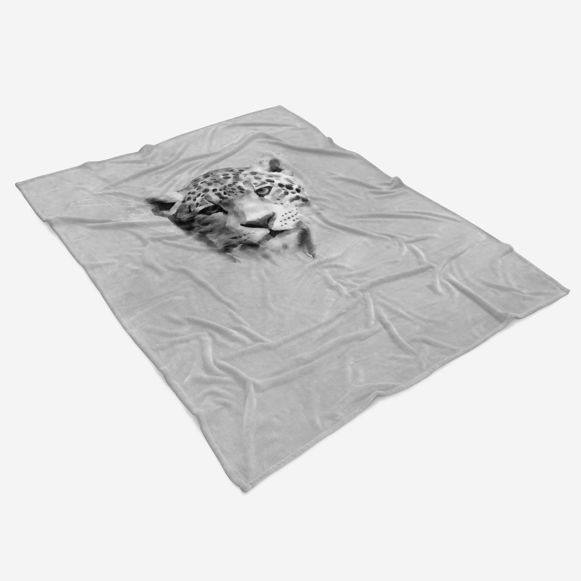 Grau Art Baumwolle-Polyester-Mix Kuscheldecke (1-St), Sinus Handtuch Saunatuch Jaguar Raubkatze Motiv, Handtuch Strandhandtuch Handtücher