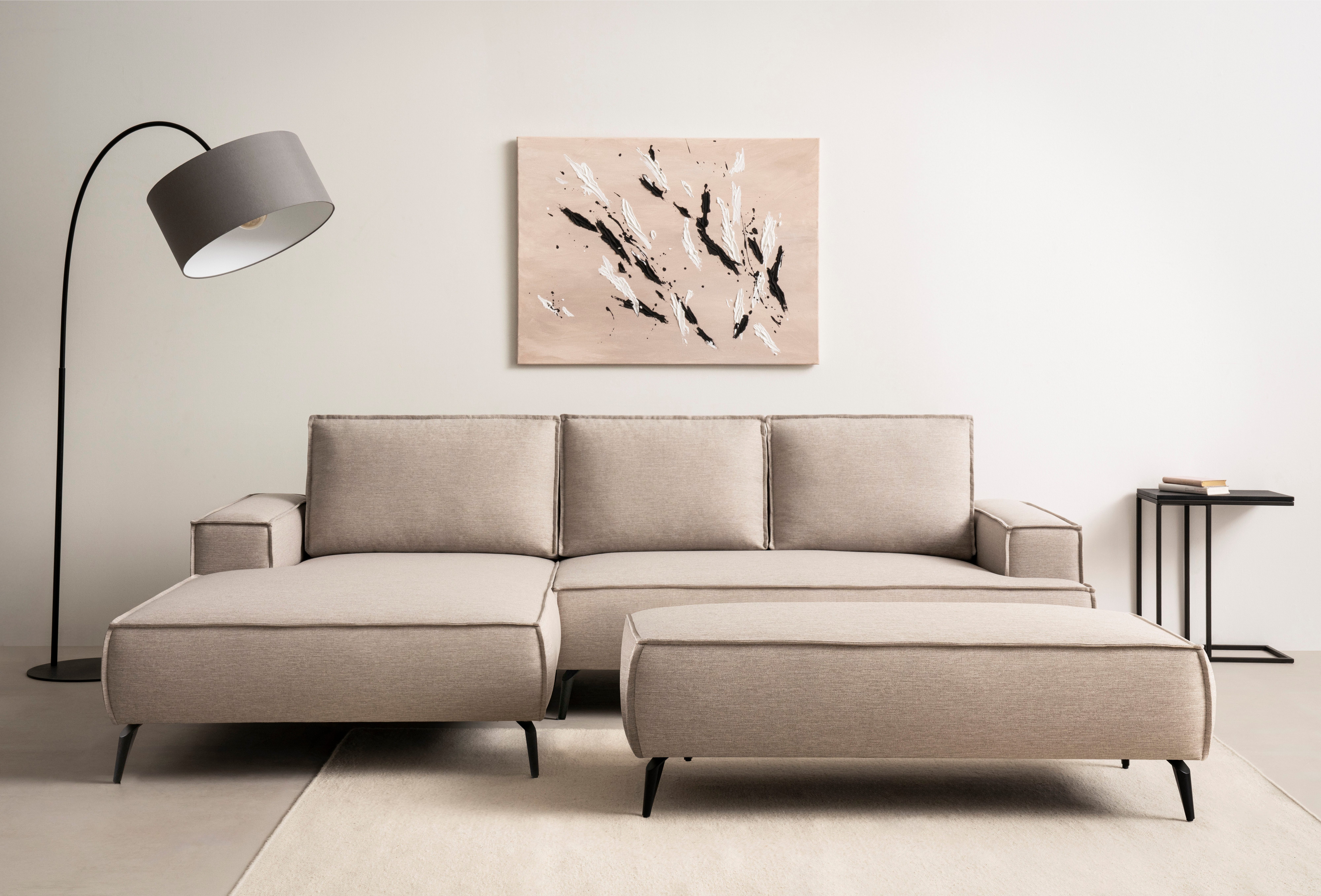 Home affaire Sitzgruppe TVINNU, Polsterecke L-Form, Schlaffunktion, mit Табуретки, (Set), Set, stellbar zum Schlafsofa (Krokodilverbinder)