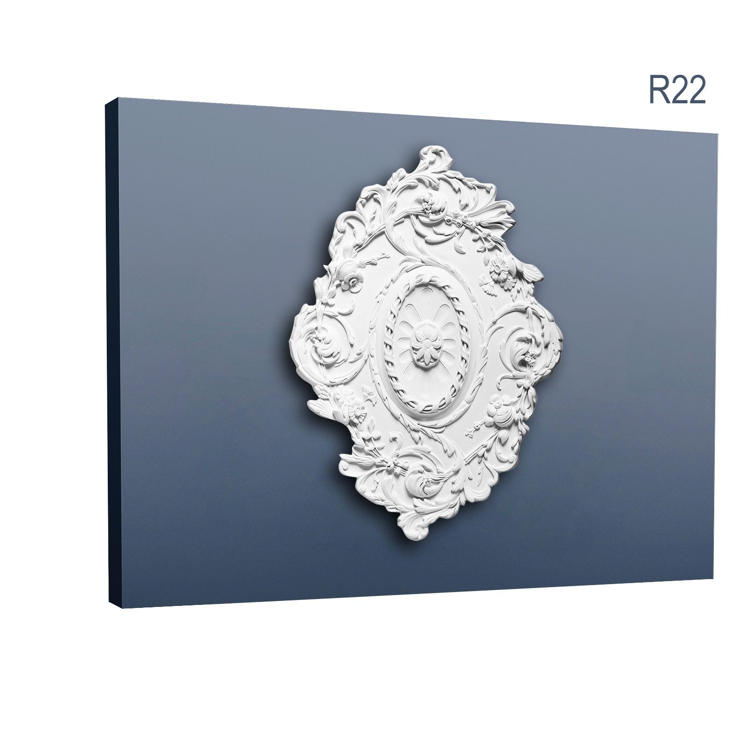 Orac Decor Decken-Rosette R22 (Rosette, 1 St., Deckenrosette, Medallion, Stuckrosette, Deckenelement, Zierelement, 77,5 x 53 cm), weiß, vorgrundiert, Stil: Jugendstil