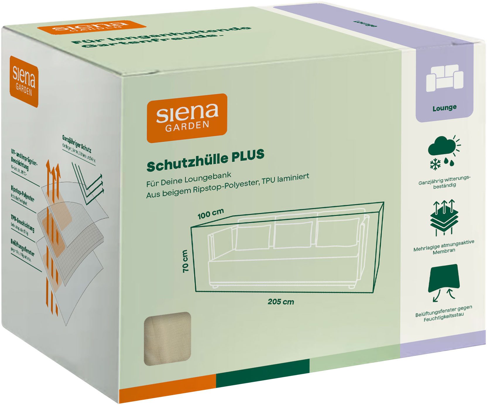 Siena Garden Gartenmöbel-Schutzhülle Loungebankhülle Plus (1-St), 205 x 100 x H70 cm