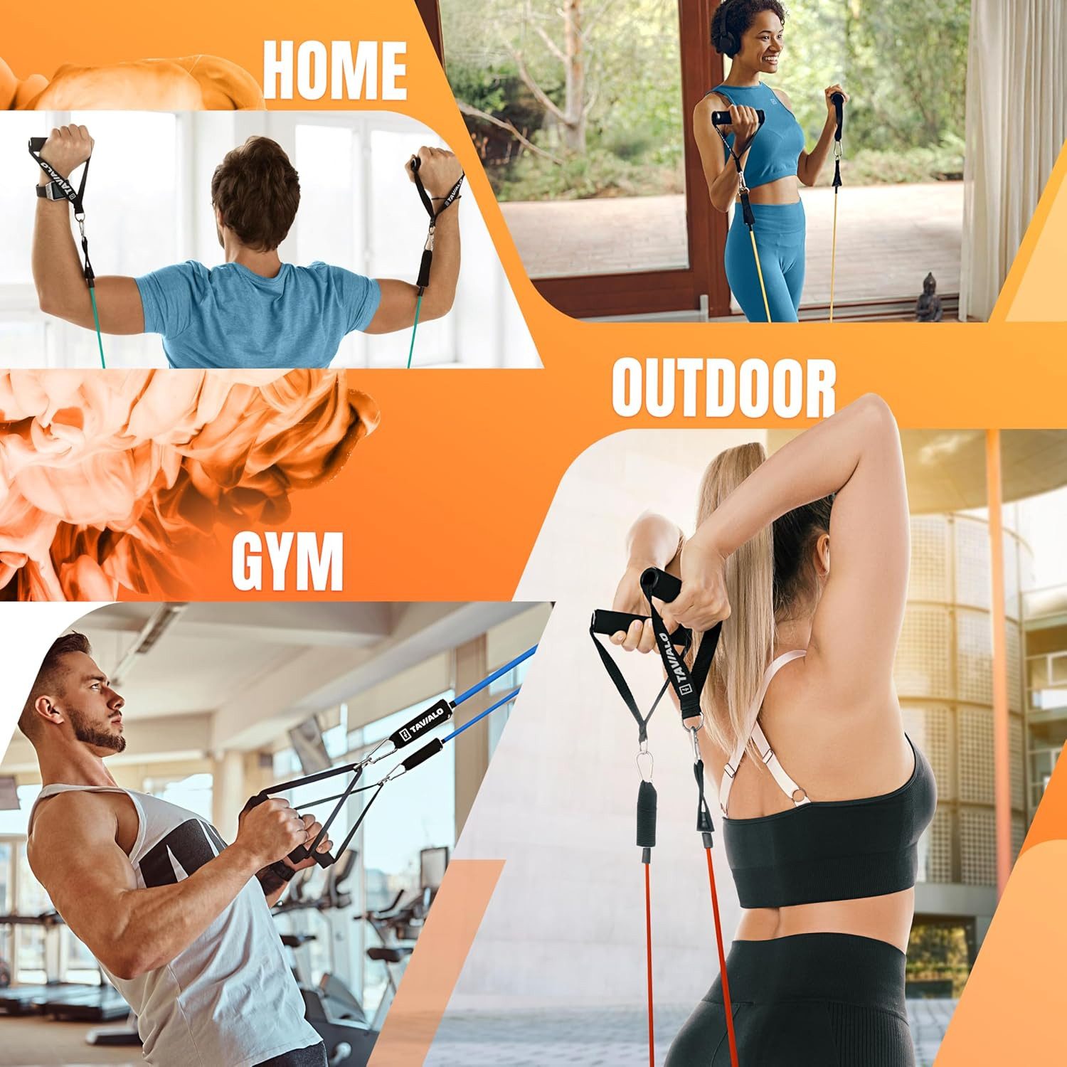 TAVIALO Trainingsbänder Widerstandsbänder mit Griff: Fitnessbänder 5er Set für Kraftraining, Türankerbefestigung, Expander Resistance Bands/Fitnessgeräte