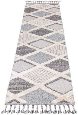 Läufer Valencia 731, Carpet City, rechteckig, Höhe: 20 mm, Boho-Stil, Raute-Muster, 3D-Effekt, mit Fransen, Sisal