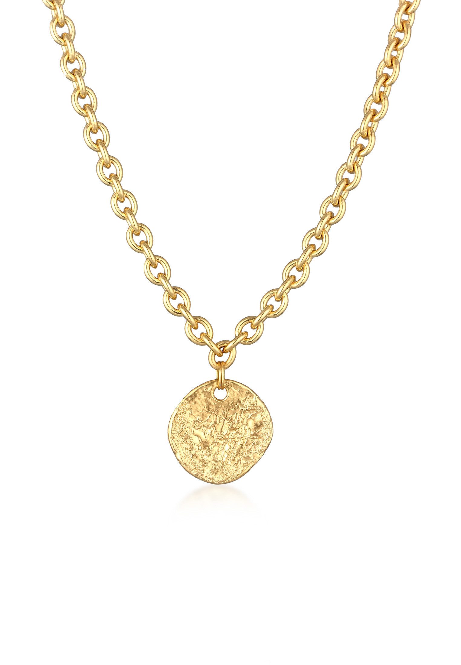 Elli Premium Kette mit Anhänger Plättchen Gliederkette 925 Sterling Silber vergoldet, Kreis