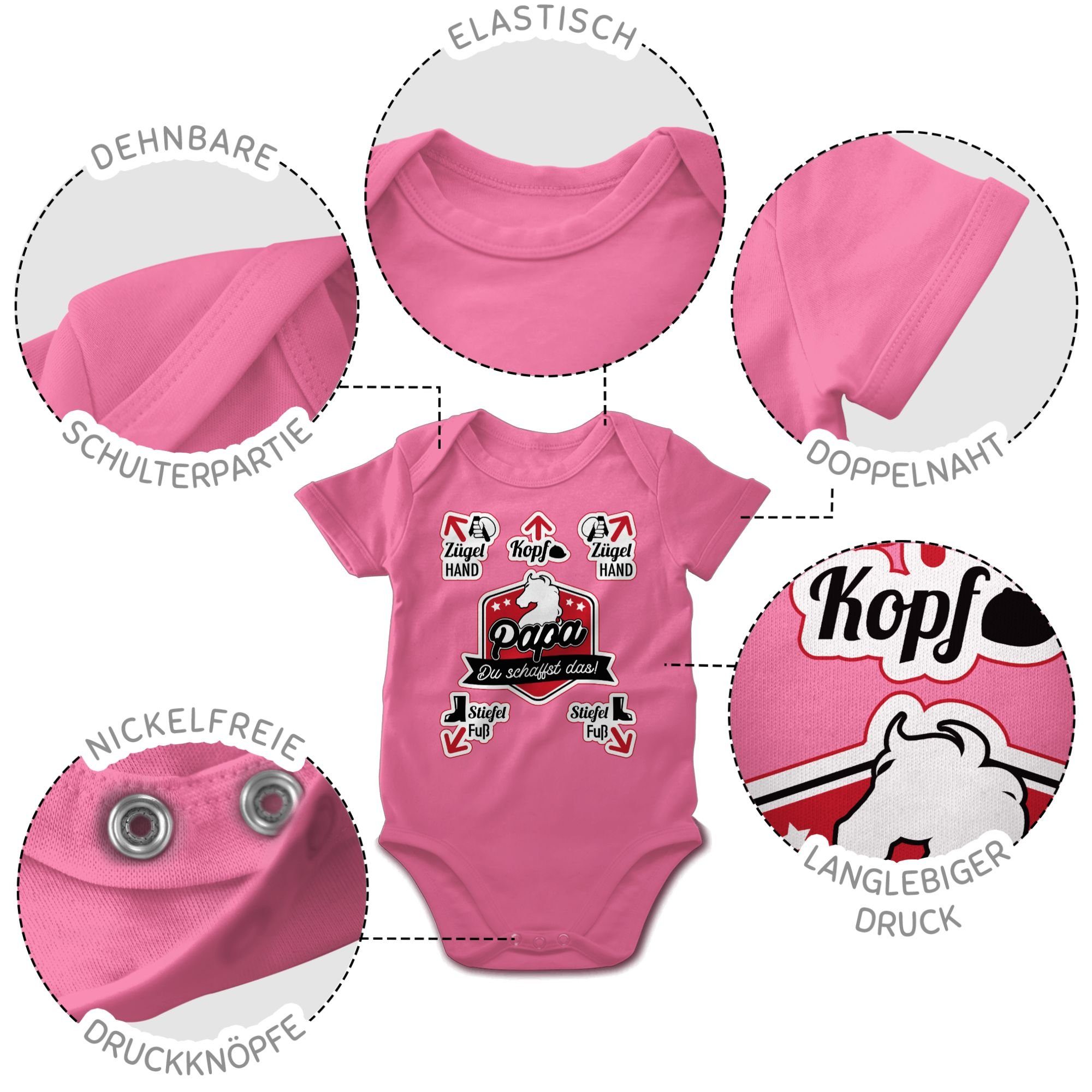 Shirtracer Shirtbody Papa du - schaffst Geschenk Reiten Baby Vatertag Pink das! 2