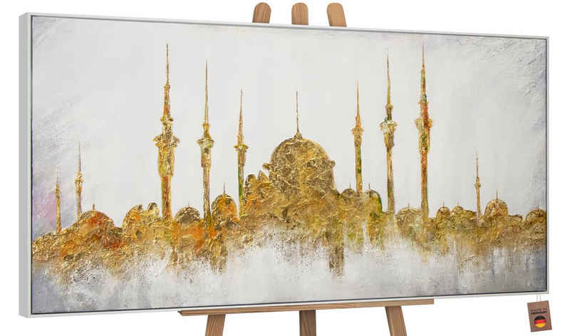 YS-Art Gemälde Moschee, Leinwandbild Islam Moschee in Gold mit Rahmen