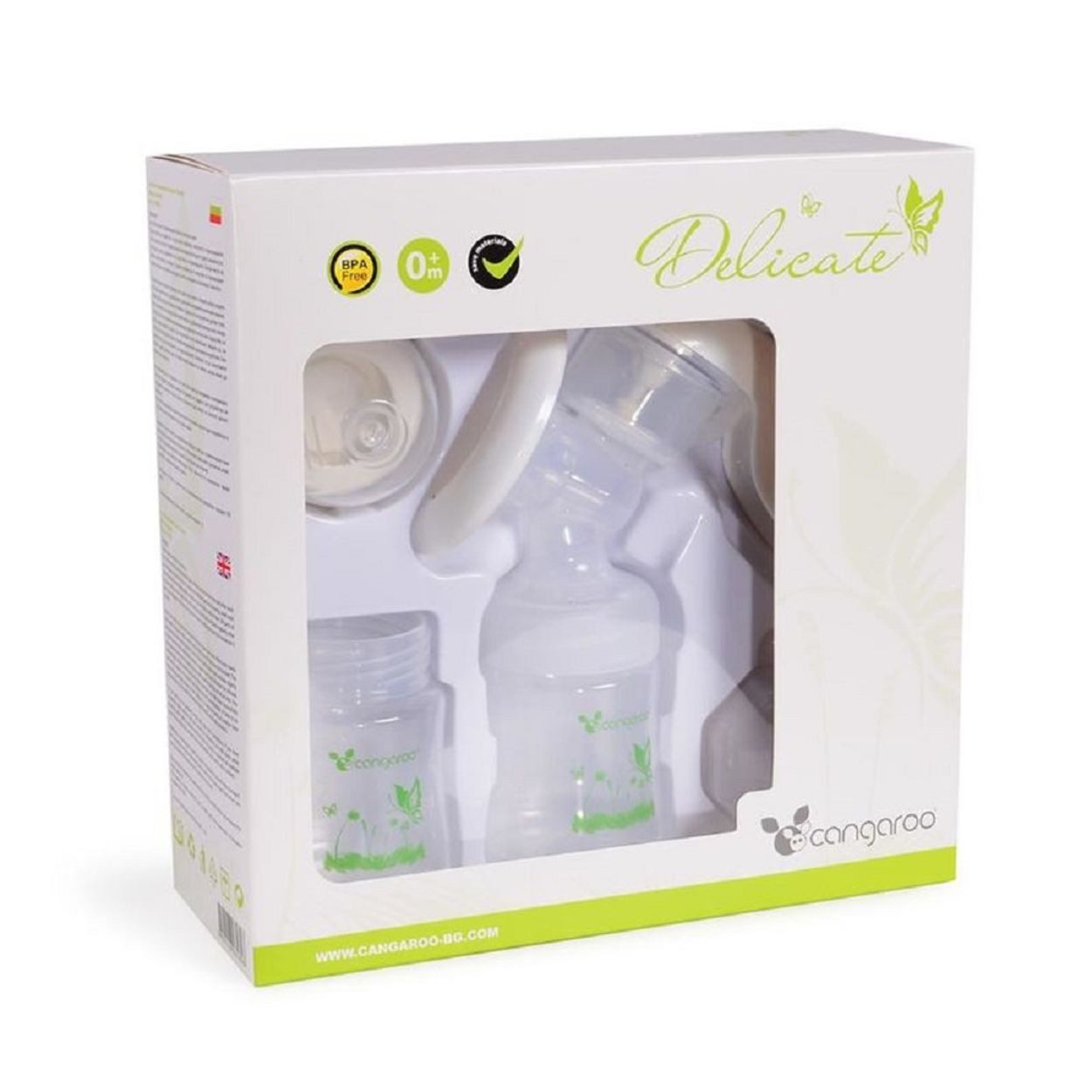 Cangaroo Handmilchpumpe Delicate P0953, manuell, 2x 150 ml Flasche, Sauger Gruppe 0+, Silikon, Deckel