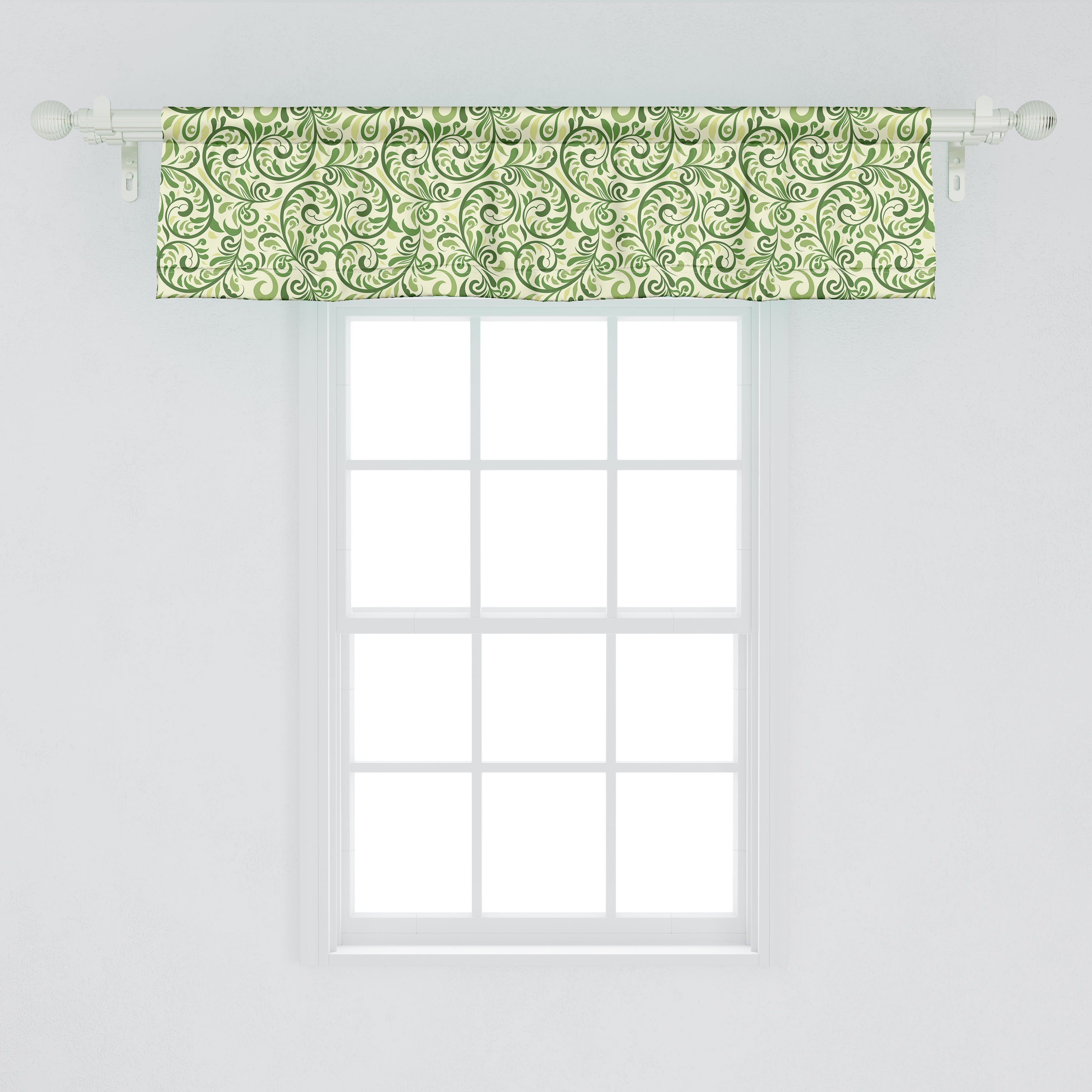 Scheibengardine Vorhang mit Dekor Volant Grün Damast Aufwändiger Küche Abakuhaus, Stangentasche, Blatt Schlafzimmer Curly Microfaser, für