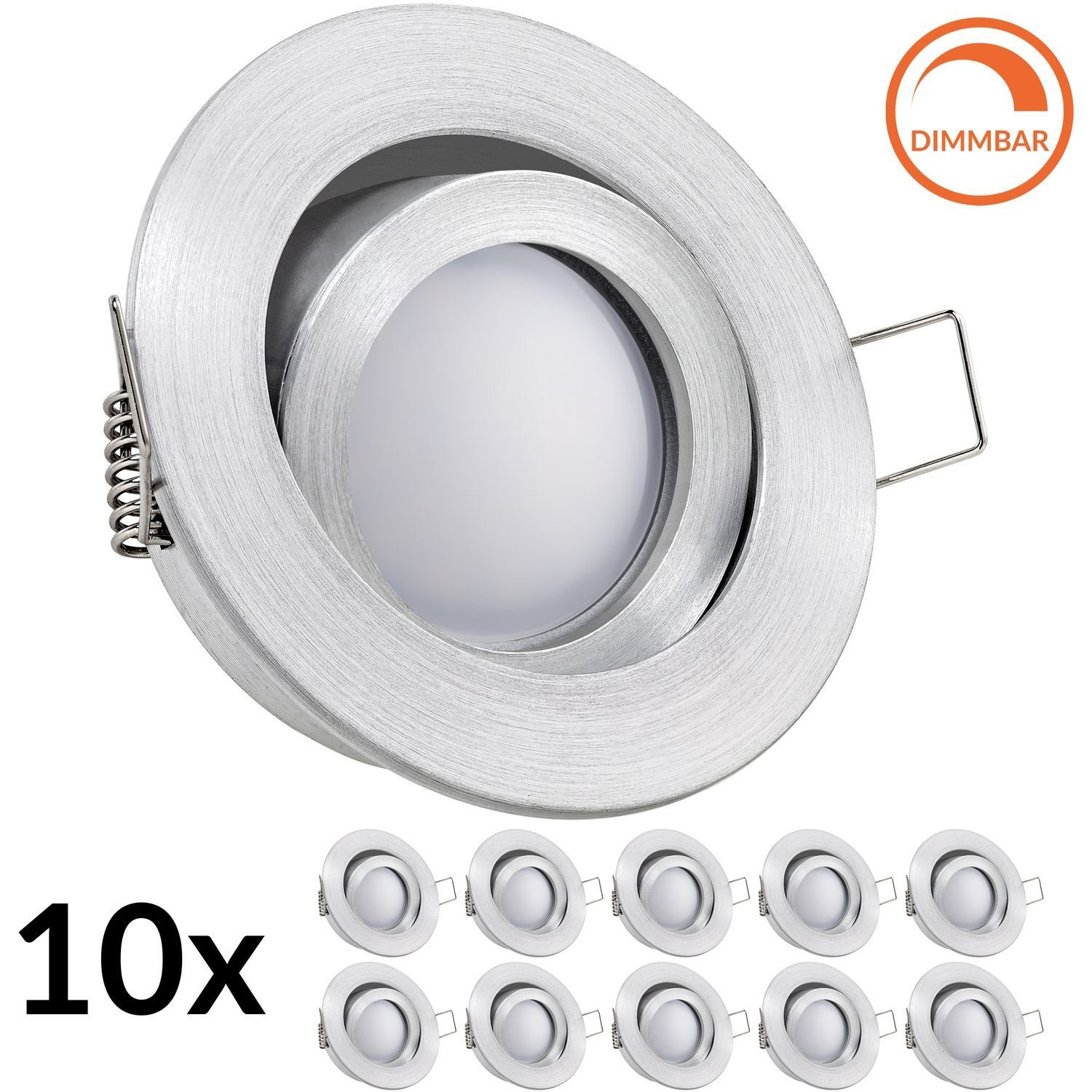 10er EXTRA mit Einbaustrahler LED natur (35mm) LEDANDO FLACH in Set Einbaustrahler Aluminium LED