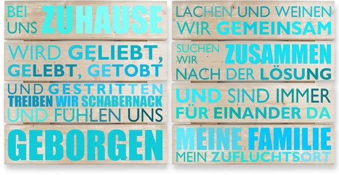 Wall-Art Mehrteilige Bilder Holzbild Bei uns zu Hause - türkis, (Set, 2 St)