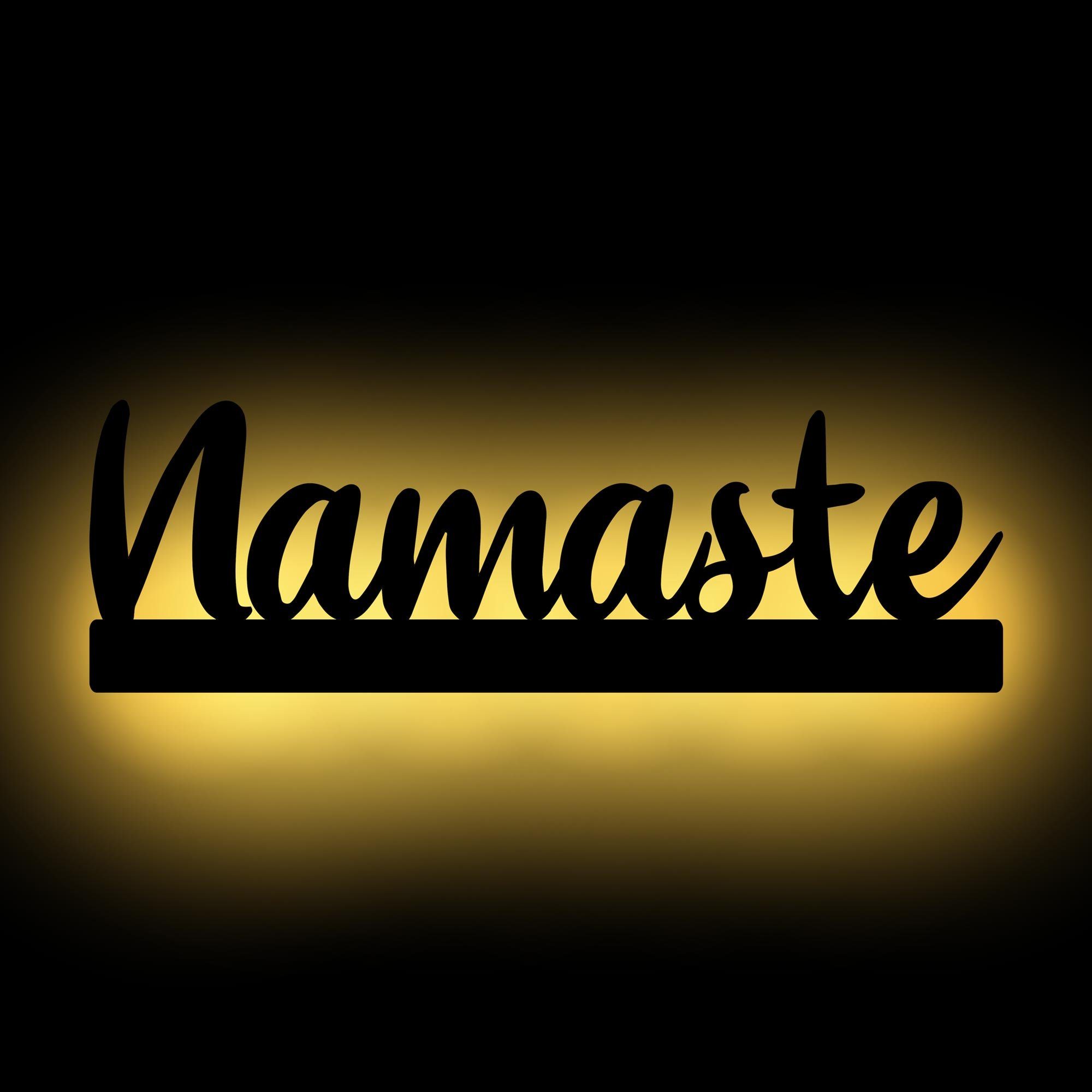 Namofactur LED Dekolicht Namaste - Dekoobjekt aus Holz mit Namaste- Schriftzug, Ohne Zugschalter, Wanddekoobjekt Wohnzimmer Leuchte  batteriebetrieben