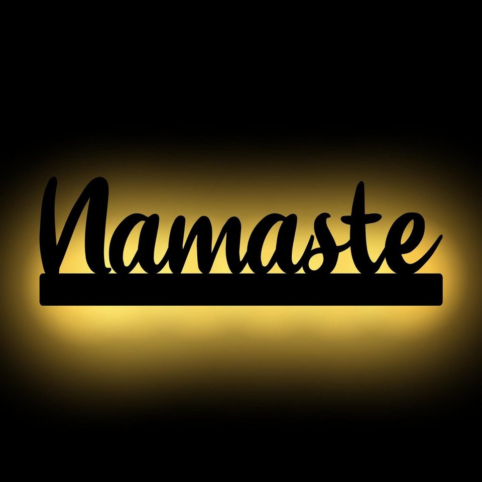 Namofactur LED Dekolicht Namaste - Dekoobjekt aus Holz mit Namaste- Schriftzug, Ohne Zugschalter, Wanddekoobjekt Wohnzimmer Leuchte  batteriebetrieben