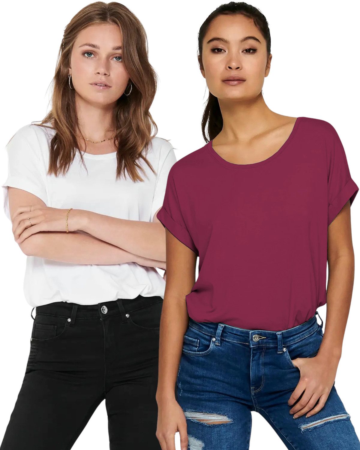 ONLY T-Shirt Stilvolles Basic Shirt mit Rundhalsausschnitt (2er-Pack) unifa günstig online kaufen