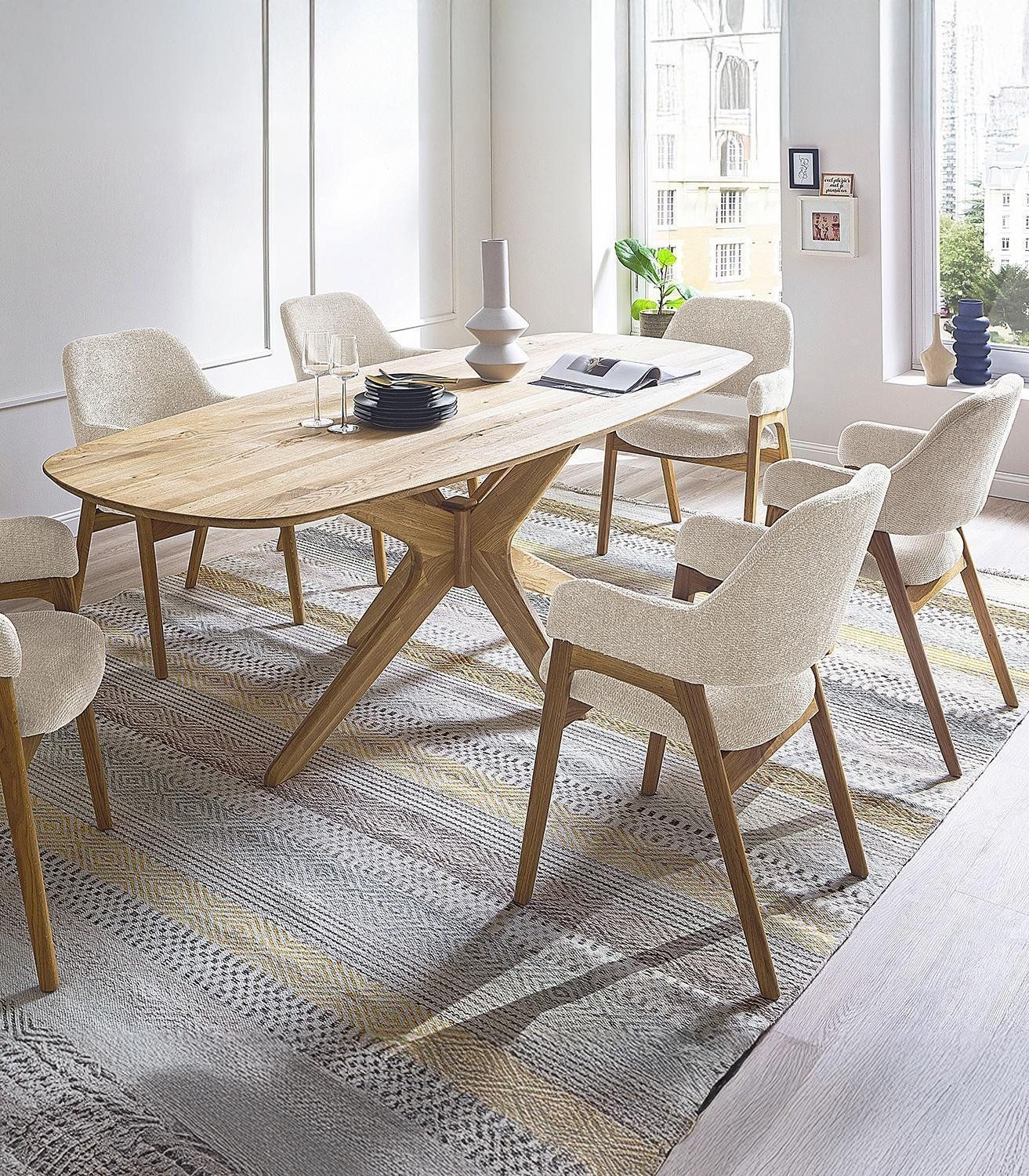 MCA furniture Esstisch JEFFERSON, Braun, Weiß, Eichenholz massiv, Wildeichenholz massiv, B 200 x H 75 x T 100 cm