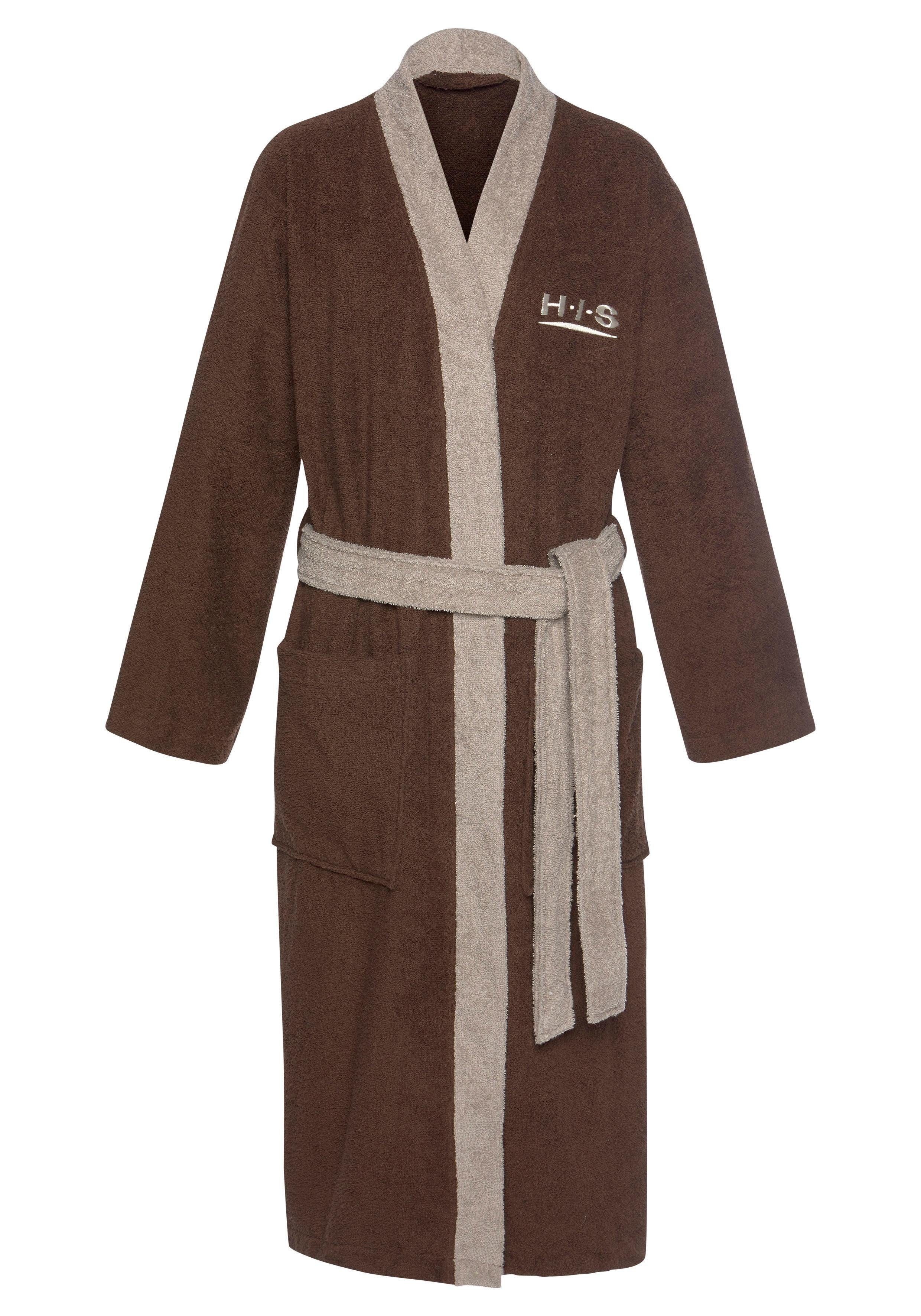 H.I.S Unisex-Bademantel Hannes Langform, Walkfrottee, Kimono-Kragen, Gürtel, für Damen & Herren, lang, mit Taschen, S-3XL mehr