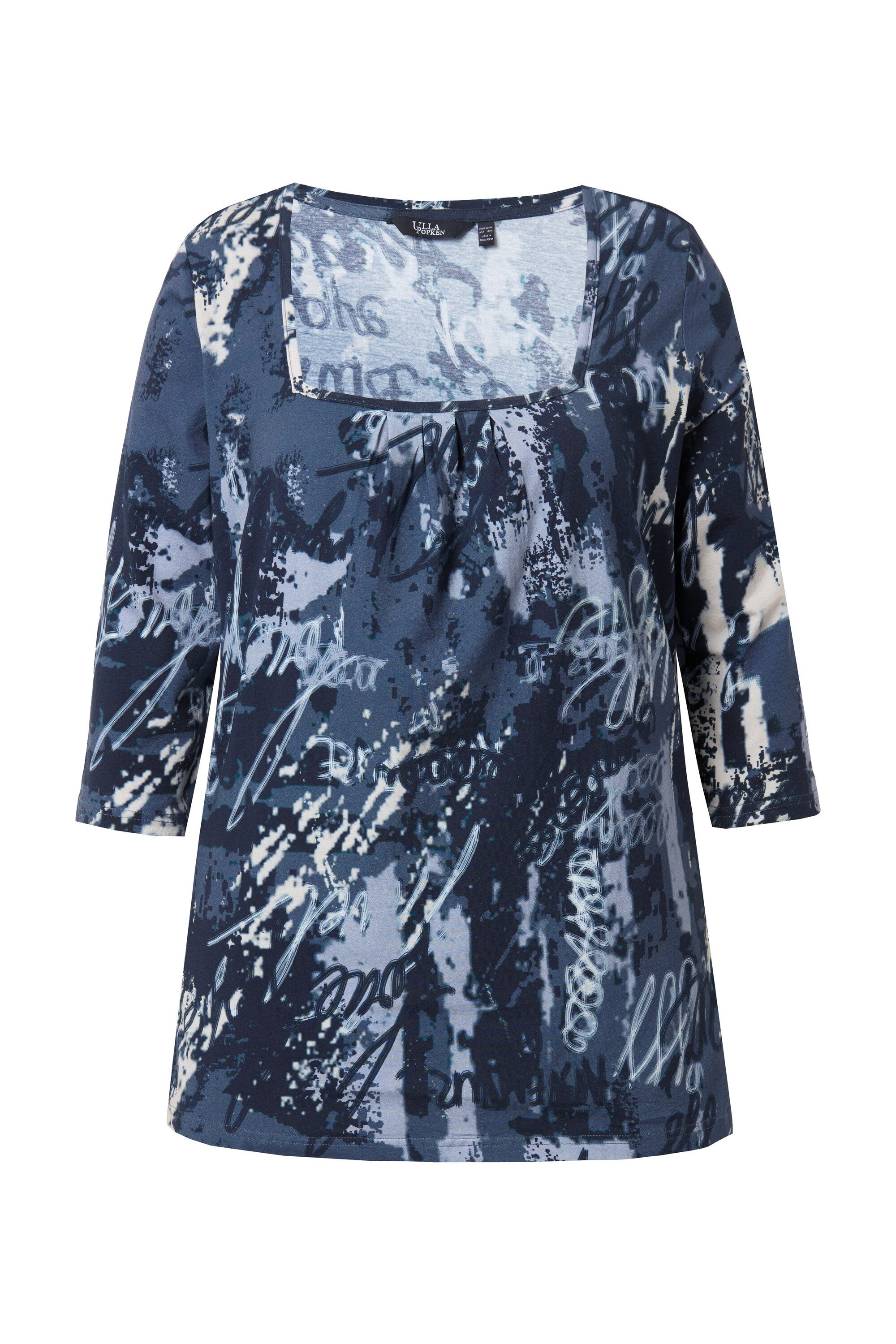 Ulla Popken T-Shirt Shirt A-Linie Zierfalten Carree-Ausschnitt 3/4-Arm günstig online kaufen