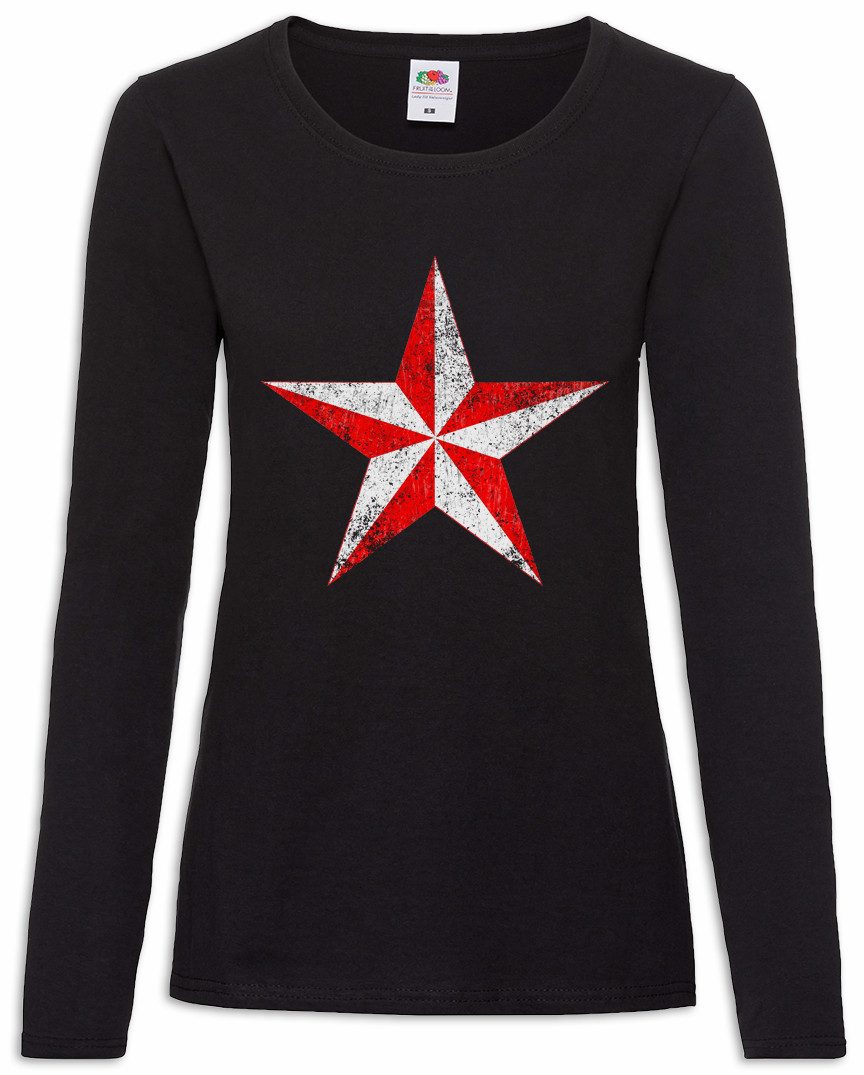 Urban Backwoods Langarmshirt Red & White Vintage Nautical Star Damen Langarmshirt Tattoo Stern (1-tlg) Rockabilly Oldschool Rockabella Pin