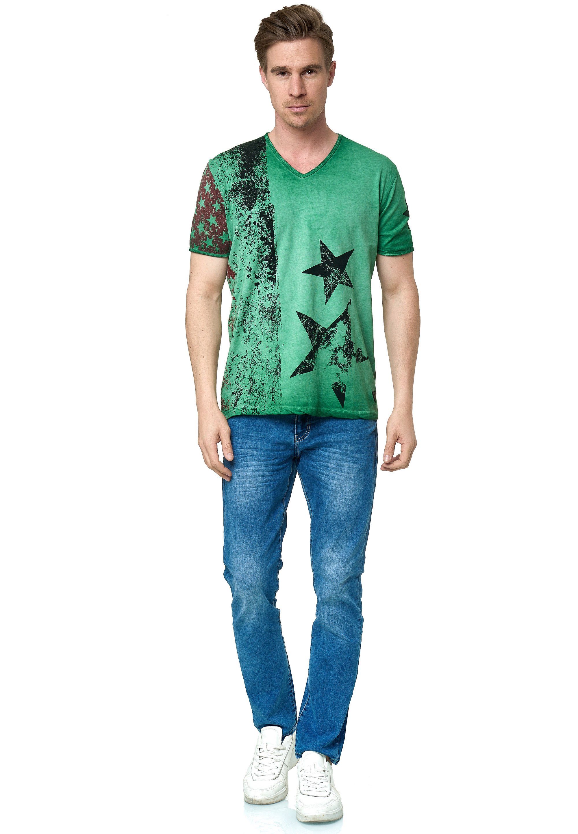 Rusty Neal T-Shirt mit V-Neck grün