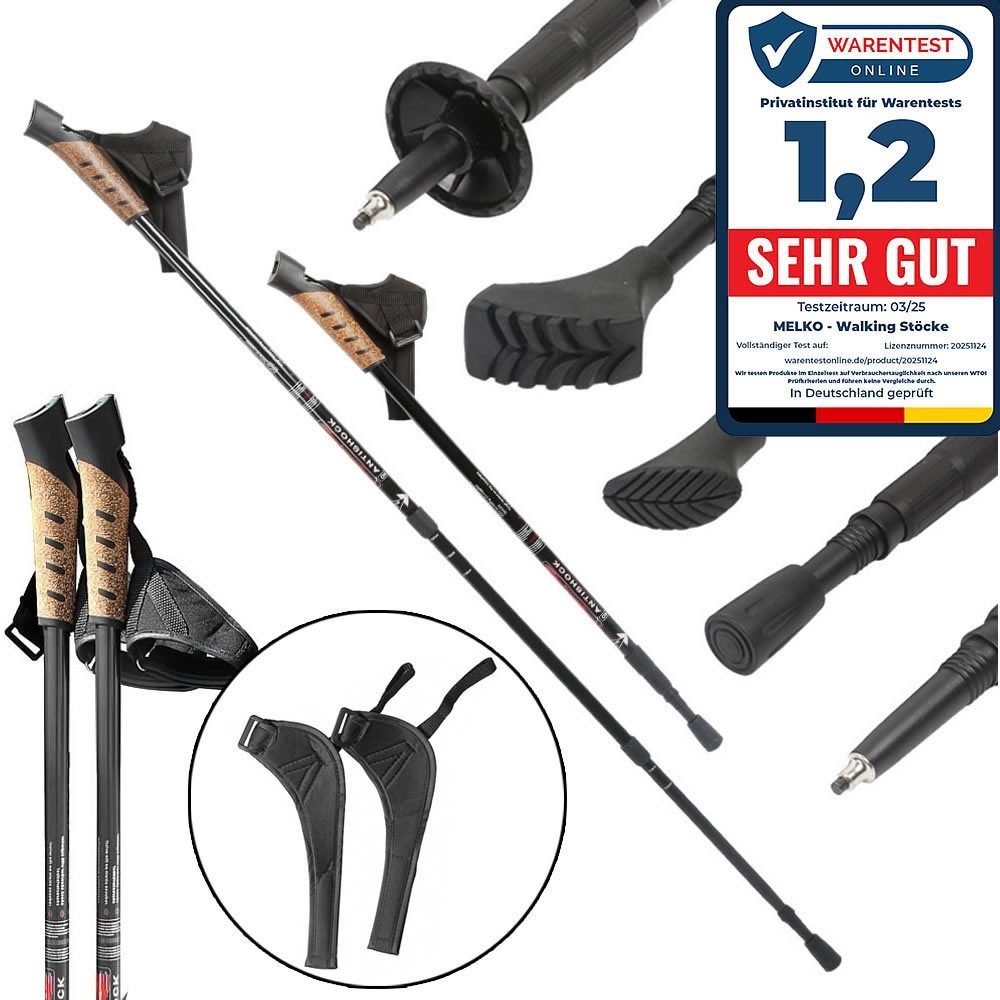 Melko Nordic-Walking-Stöcke Wanderstöcke Nordic Walking Teleskop Stöcke Antischock Aluminium (Stück, Premium Qualität), Teleskopstock