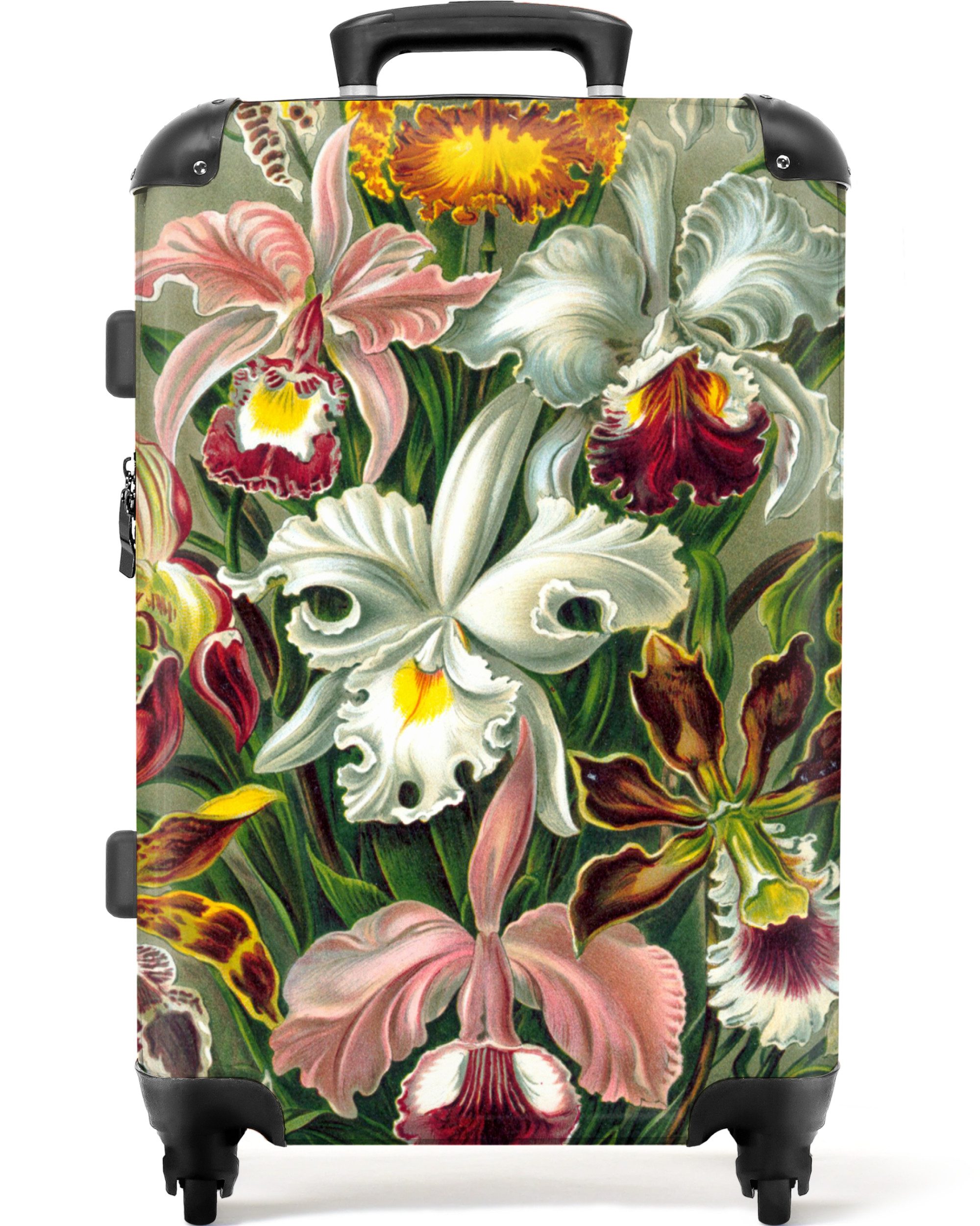 NoBoringSuitcases.com© Hartschalen-Trolley mit leuchtende Räder - Blumen - Kunstwerk - Haeckel - Pflanzen - Alte, 4 Rollen, Mittelgroßer Reisetasche mit Rollen für 20kg, Kinderkoffer