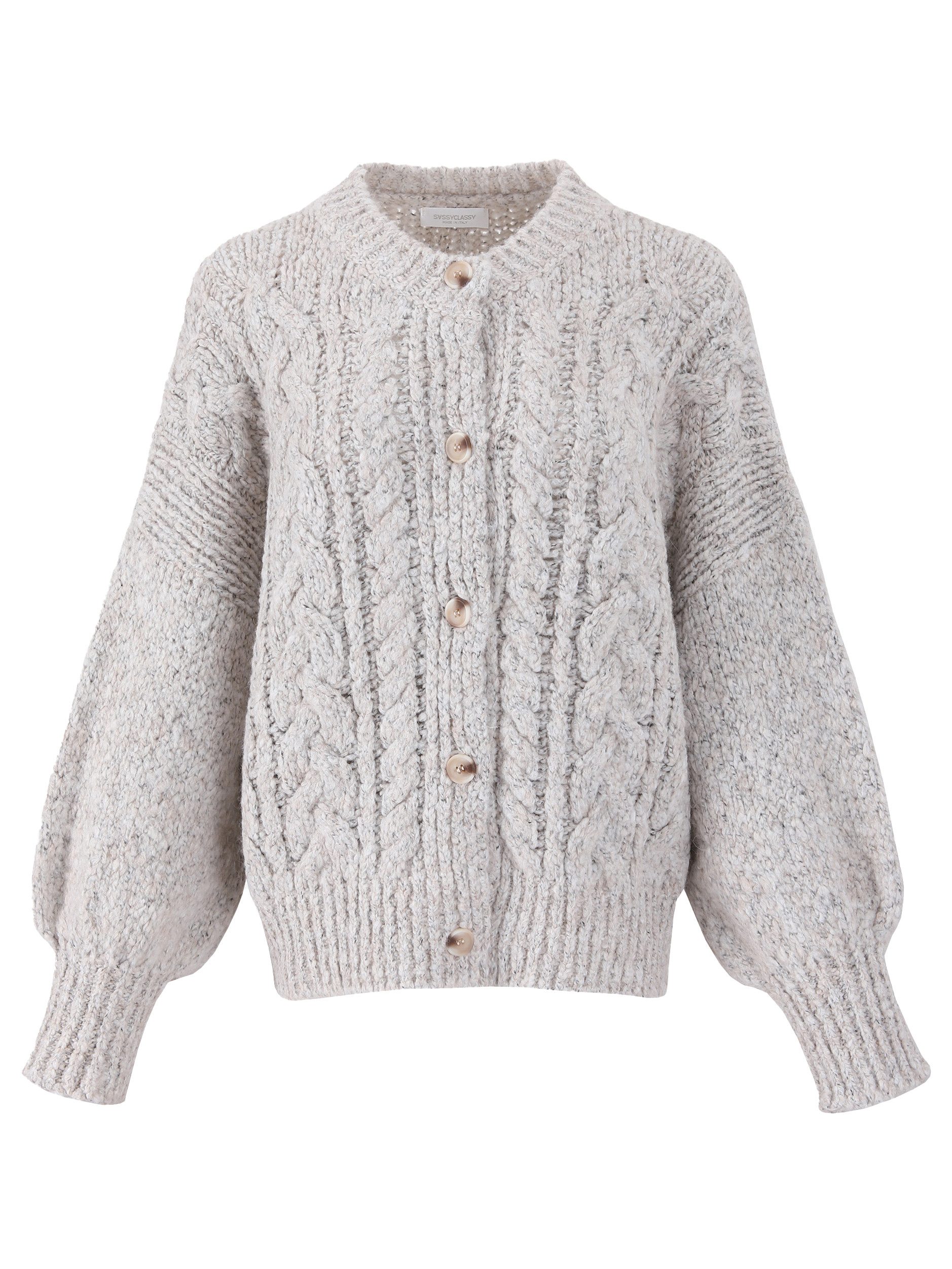 SASSYCLASSY Cardigan Oversize Strickjacke Damen mit Zopfmuster Elegant Lässiger Cardigan aus hochwertigem Strickmaterialien Made in Italy