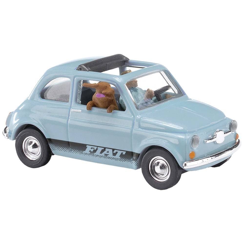 Modelleisenbahn-Straße H0 Fiat 500 mit Fahrer und Hund