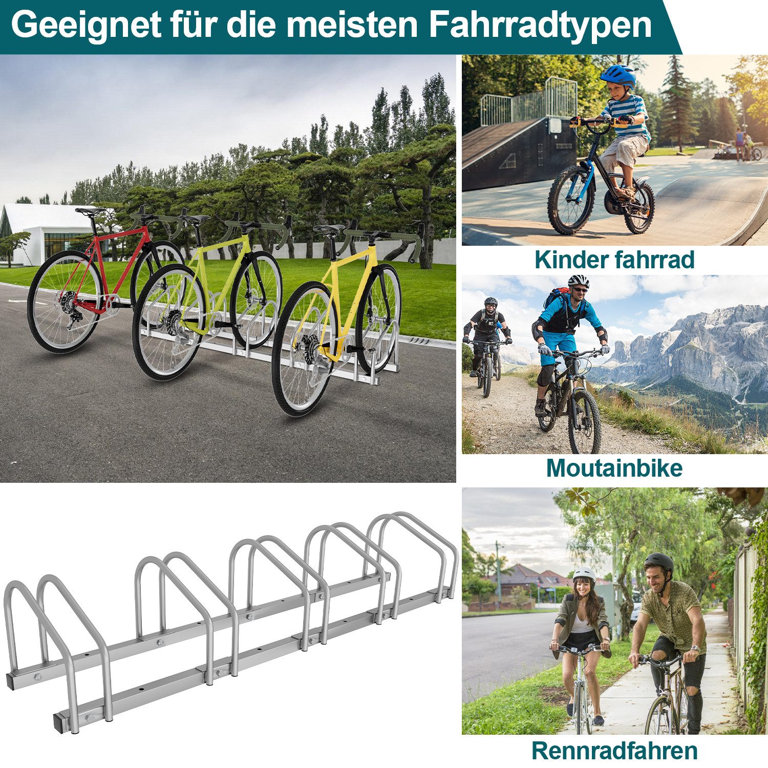 Clanmacy Fahrradständer Radständer Boden- und Wandmontage, aus Verzinkter Stahl, Verwendbare Reifenbreite: 3,5-5,5 cm