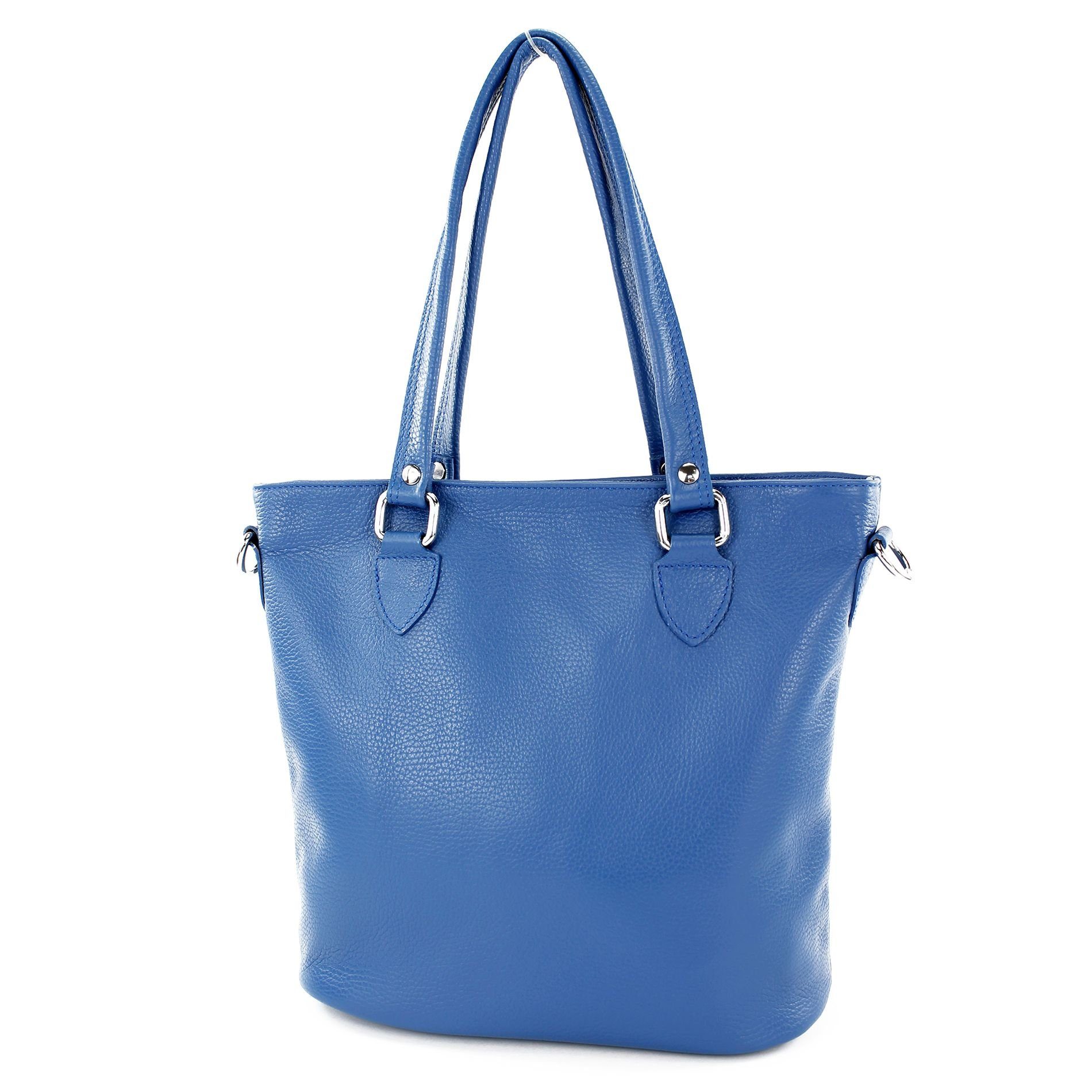 modamoda de Schultertasche T215, Echtleder Handmade in Italy Signalblau