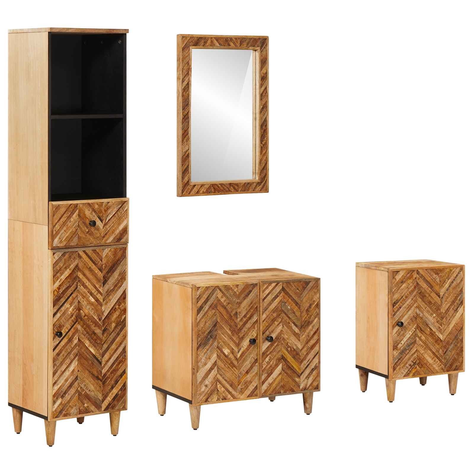 vidaXL Badezimmer-Set Badezimmerschrank-Set 4 Stk. Massivholz, (4-St)