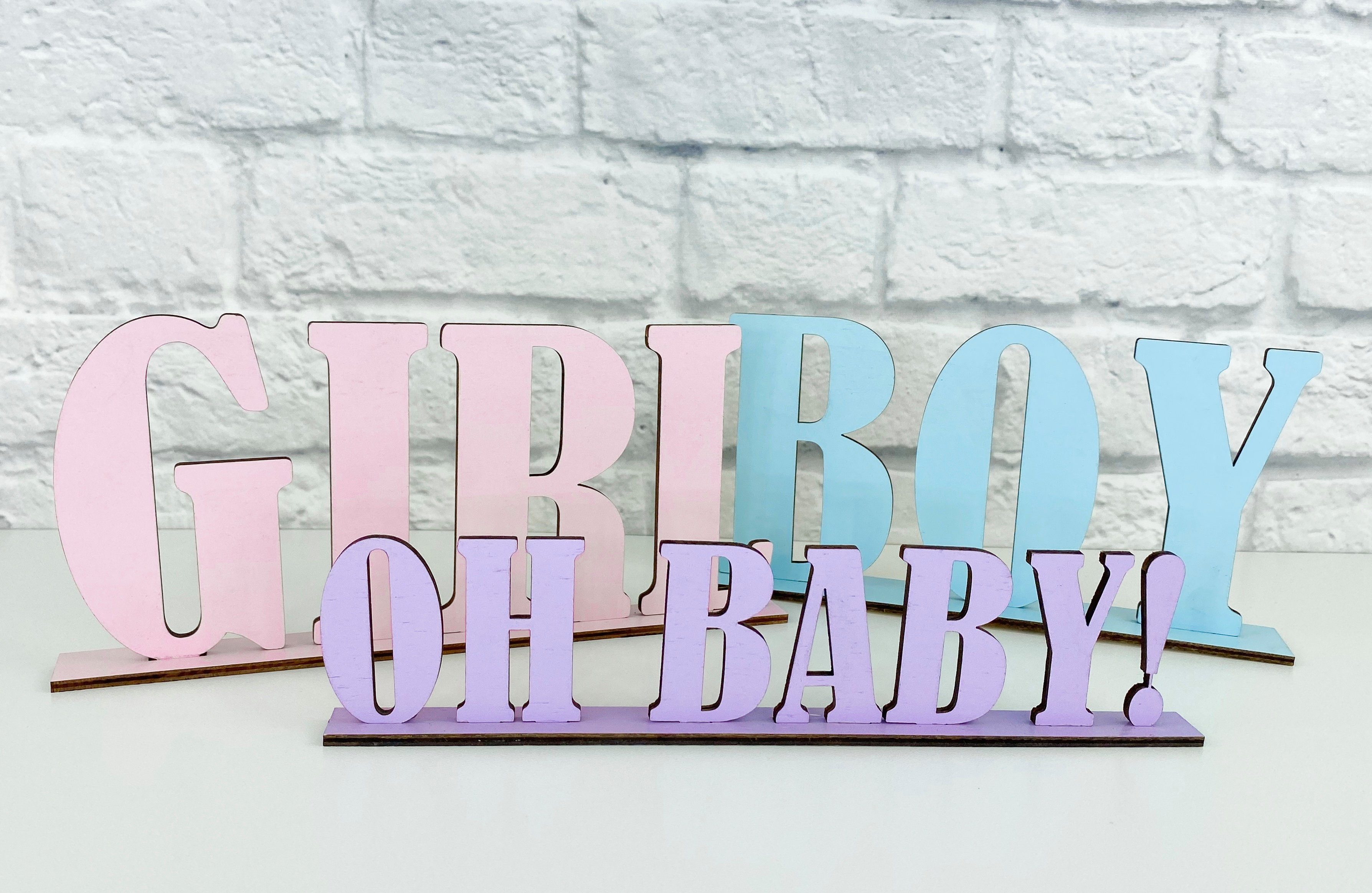 WoodFriends Dekoobjekt Schriftzug mit Standfuß für Babyshower Babyparty Boy Girl Oh Baby!, aus Holz lackiert