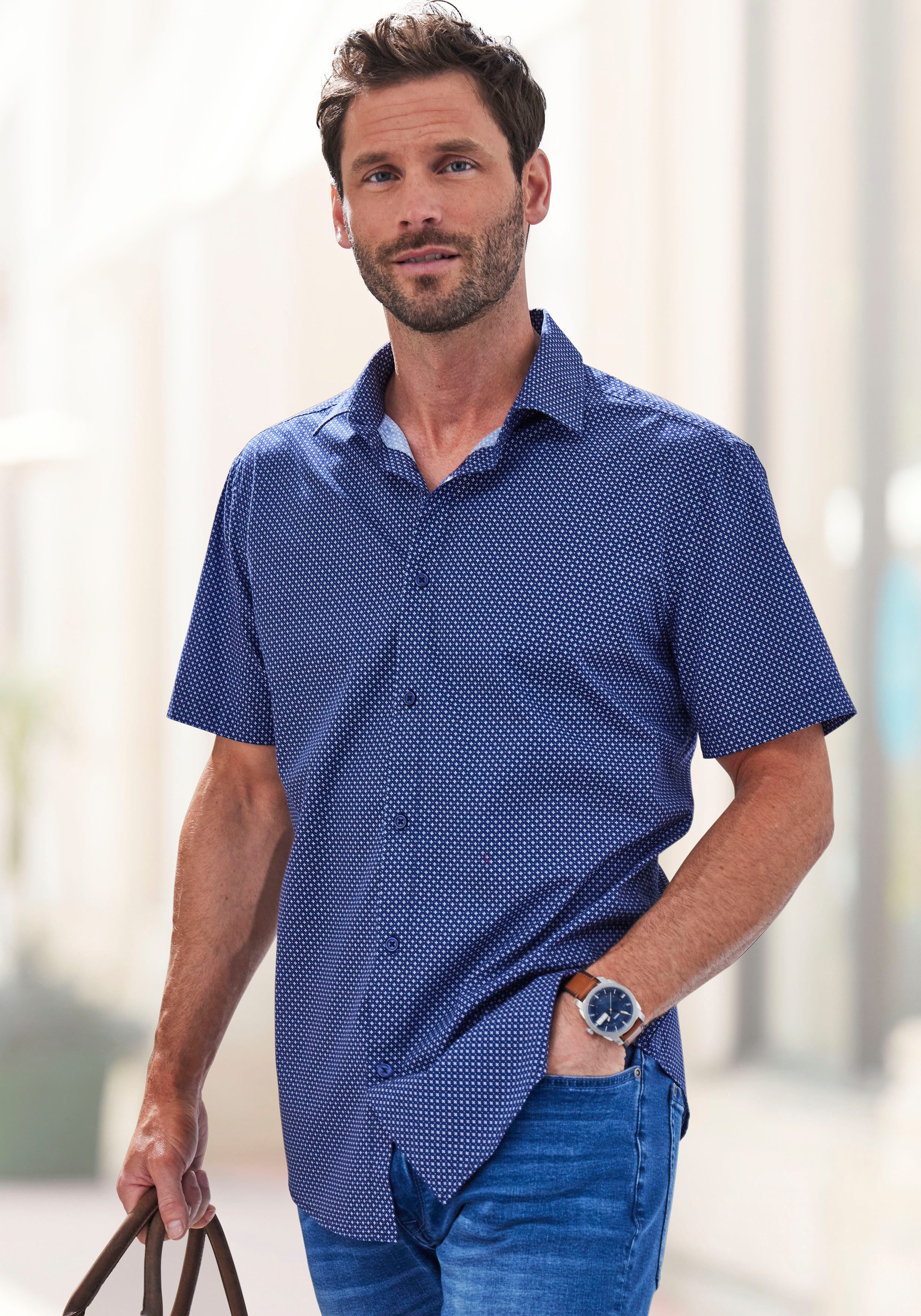H.I.S Kurzarmhemd Regular fit allover bedruckt aus reiner Baumwolle günstig online kaufen