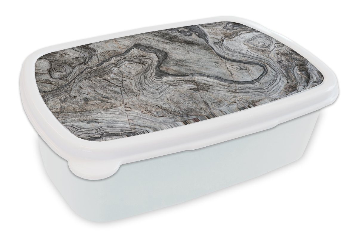MuchoWow Lunchbox Marmor - Stein - Schwarz - Weiß, Kunststoff, (2-tlg), Brotbox für Kinder und Erwachsene, Brotdose, für Jungs und Mädchen