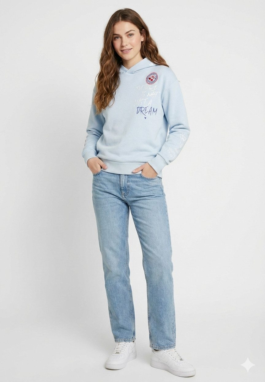 Eight2Nine Hoodie Handschriftliches Zitat & Blütenstickerei Design (1-tlg) D10600BA02835A_Sweat