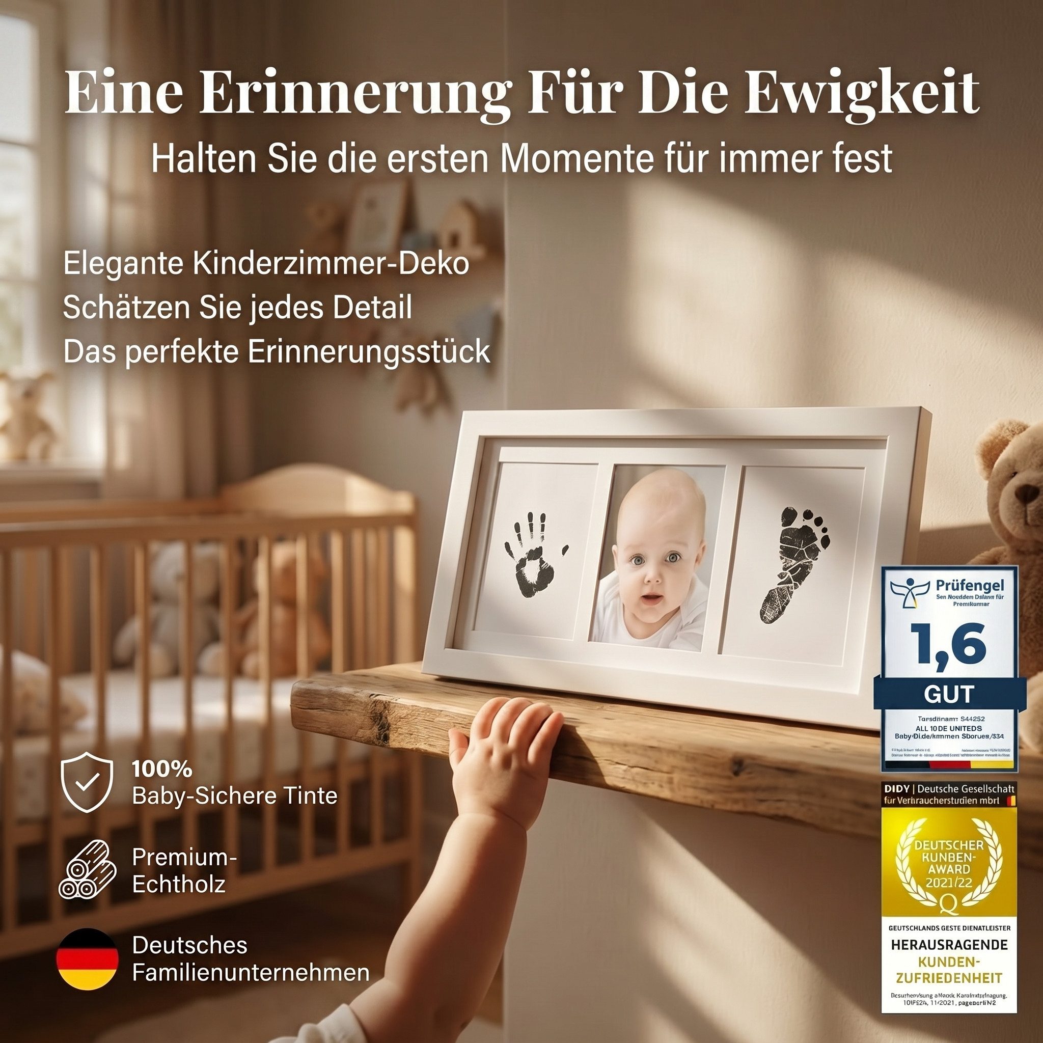 all Kids United Bilderrahmen ALL KIDS UNITED Baby Fotorahmen- Baby Hand- und Fußabdruck Satz, (Fotorahmen für Hand), Fuß-Abdruck & Fotos, Geschenk-Set für Geburt, Taufe, Baby-Part uvm.