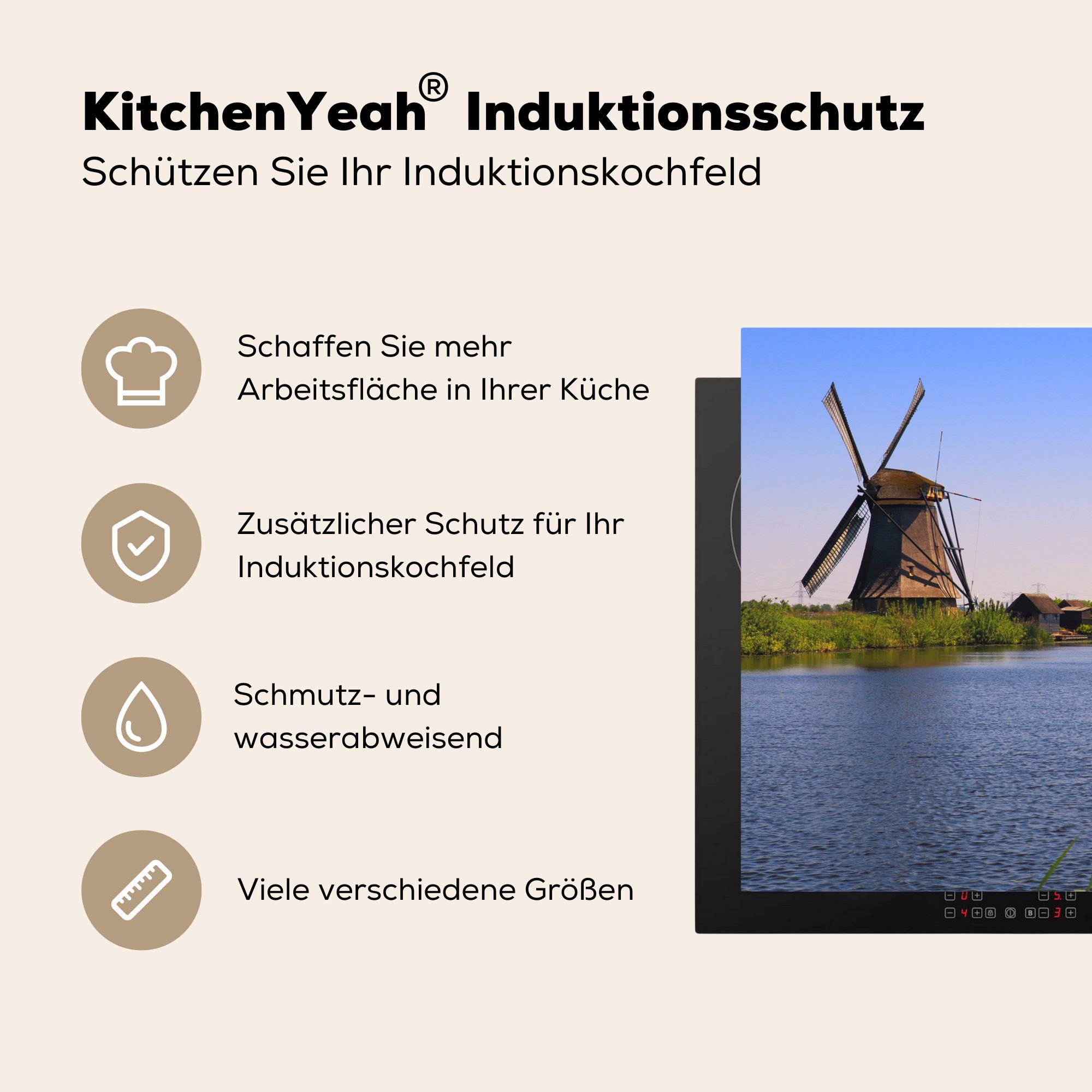 Wasser, Herdblende-/Abdeckplatte für Vinyl, - - Ceranfeldabdeckung, Klingen cm, küche Mühle Arbeitsplatte (1 tlg), MuchoWow 78x78