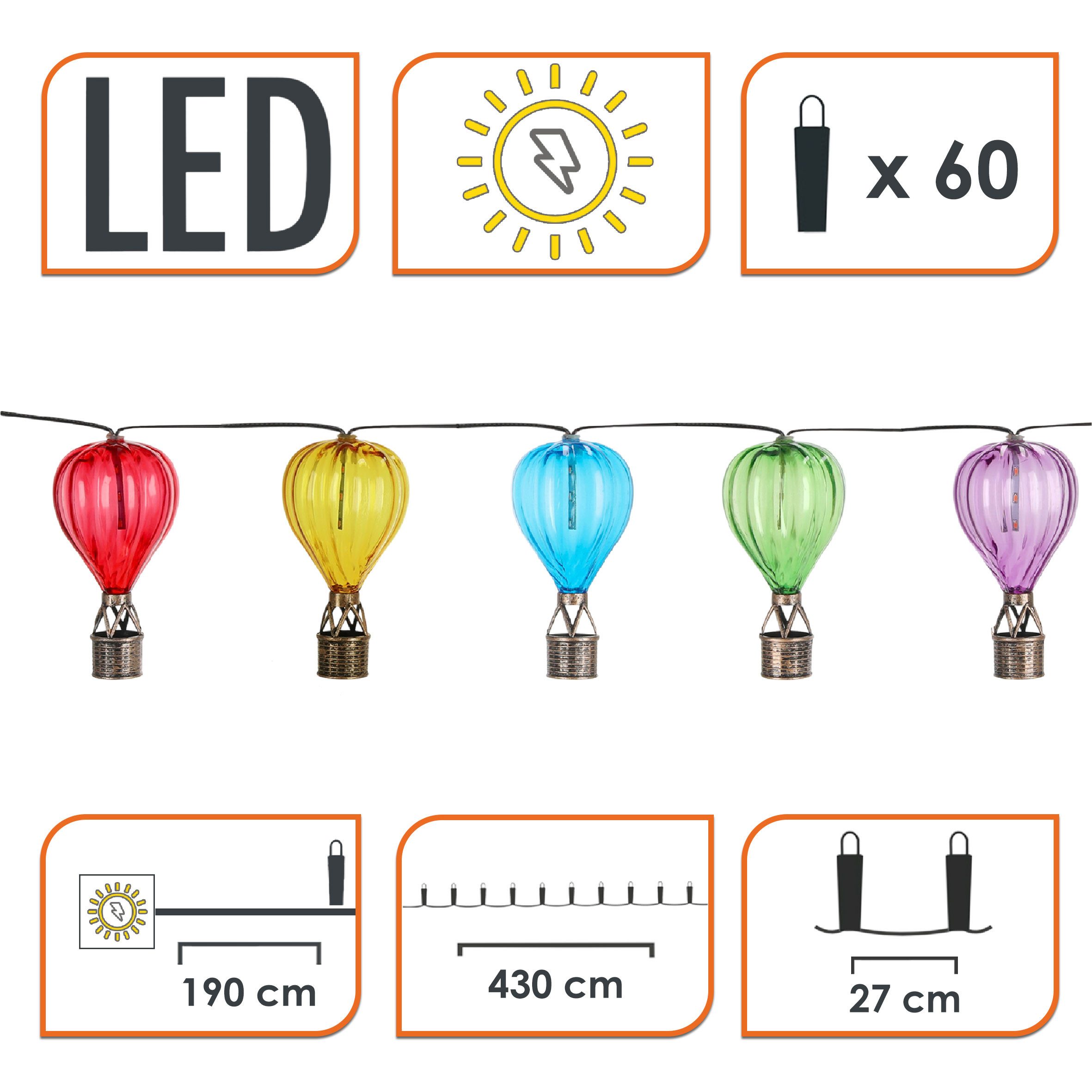Spetebo LED-Lichterkette Solar mit 10 bunte Heißluftballons, 6-flammig, LED Garten Dekobeleuchtung mit Flackereffekt, 430 cm