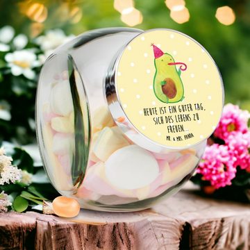 Mr. & Mrs. Panda Vorratsglas XL 2000ml Avocado Feier - Gelb Pastell - Geschenk, Tröte, Gesund, Sna, Premium Glas, (1-tlg), Mit Motiv