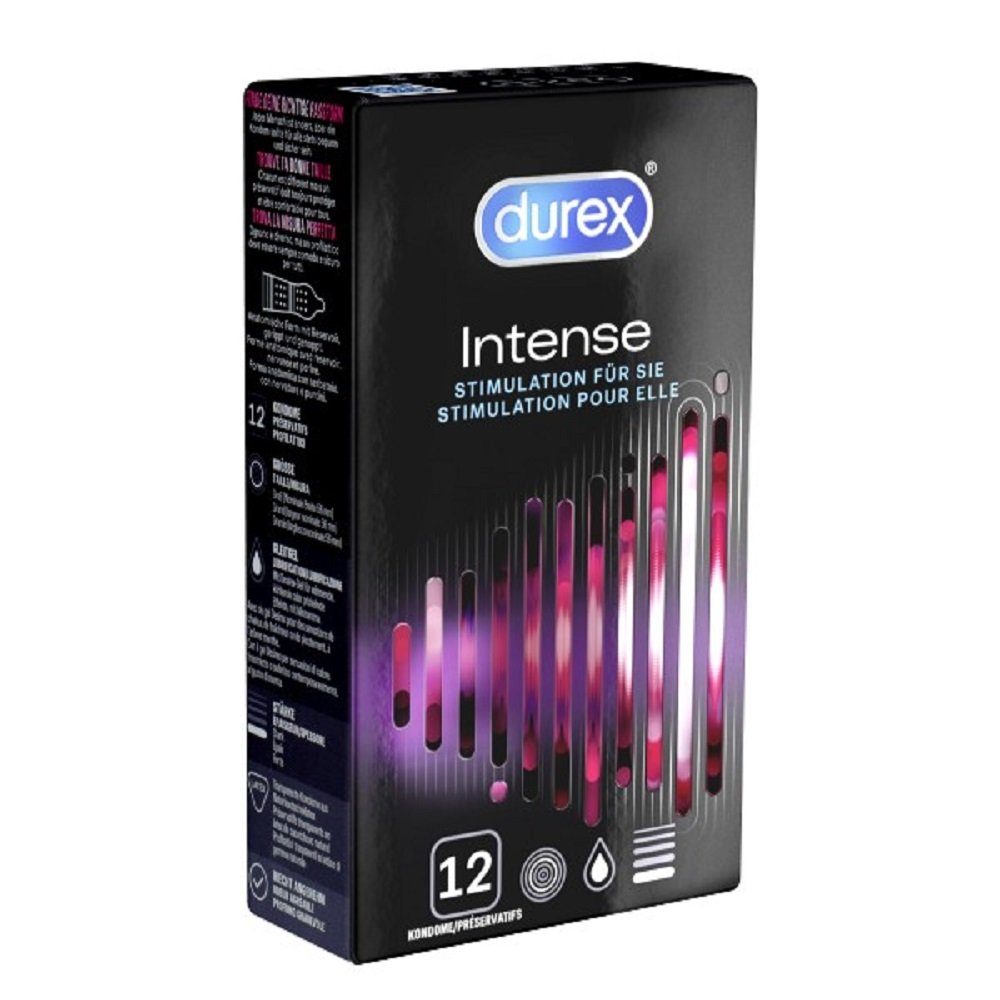 durex Kondome Intense Packung mit, 12 St., stimulierende Markenkondome für einen gemeinsamen Höhepunkt