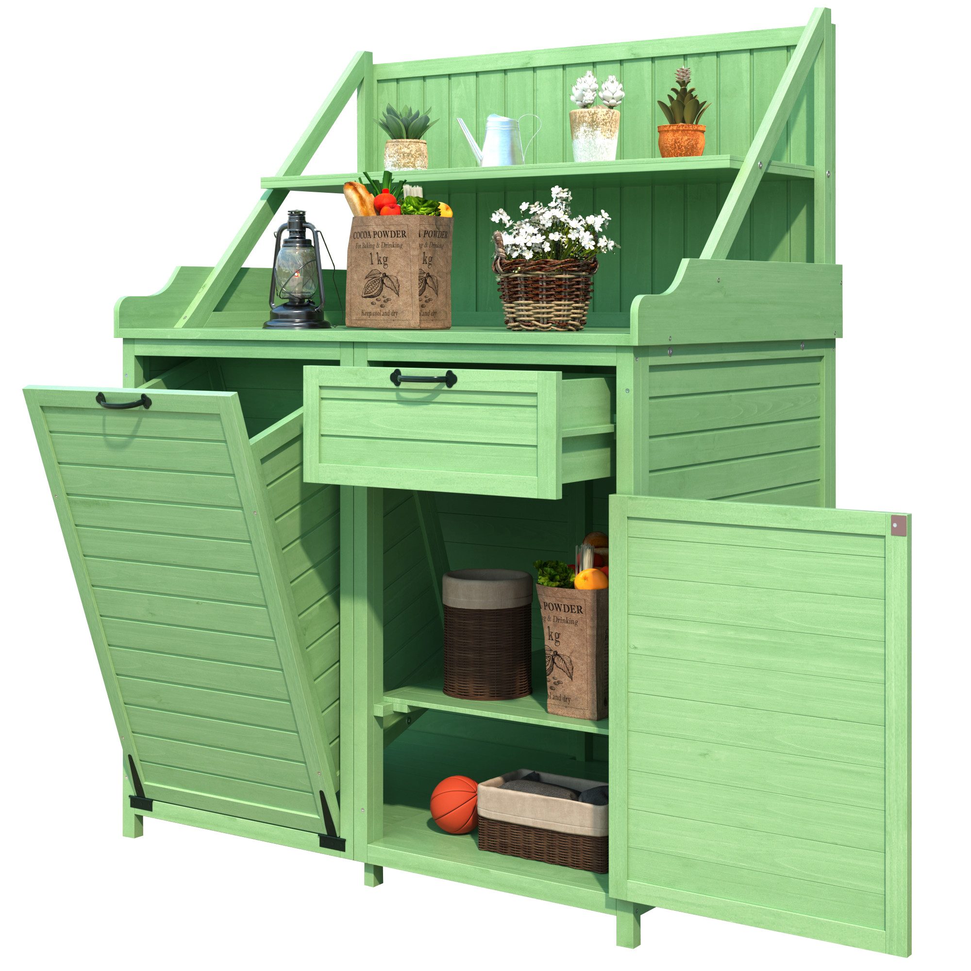 OKWISH Geräteschrank Holz Gartenschrank,Outdoor Schrank,Gerätehaus,mit Rega günstig online kaufen