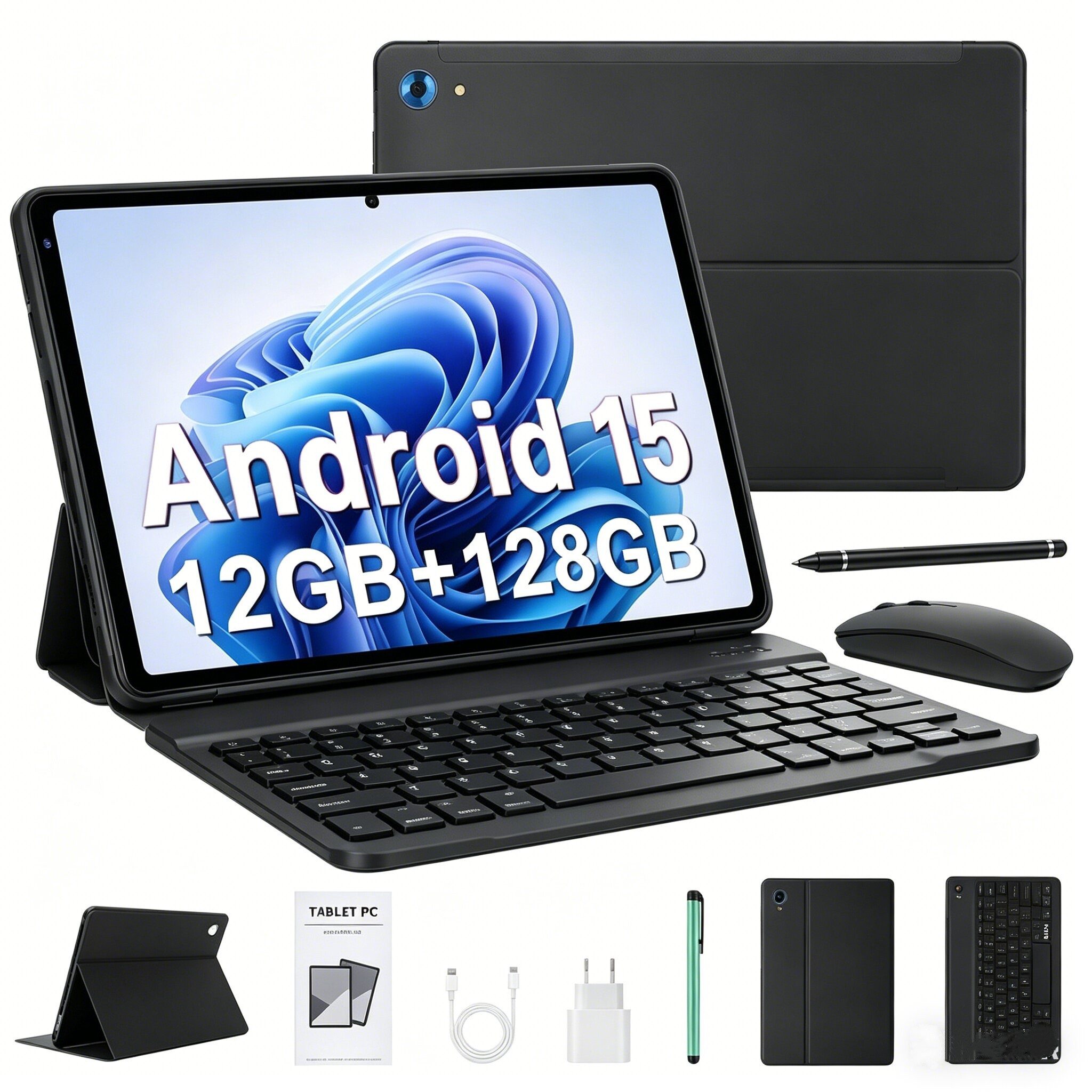oyajia 11" Android 15 (12+128)GB 5G WiFi mit Tastatur/Hülle/Maus/Stift Tablet Tablet (11", 128 GB, Quad Core, 16MP+8MP, Octa-Core Tablets PC 2.4G/5G WLAN /WIFI5/GPS/Face ID/OTG)
