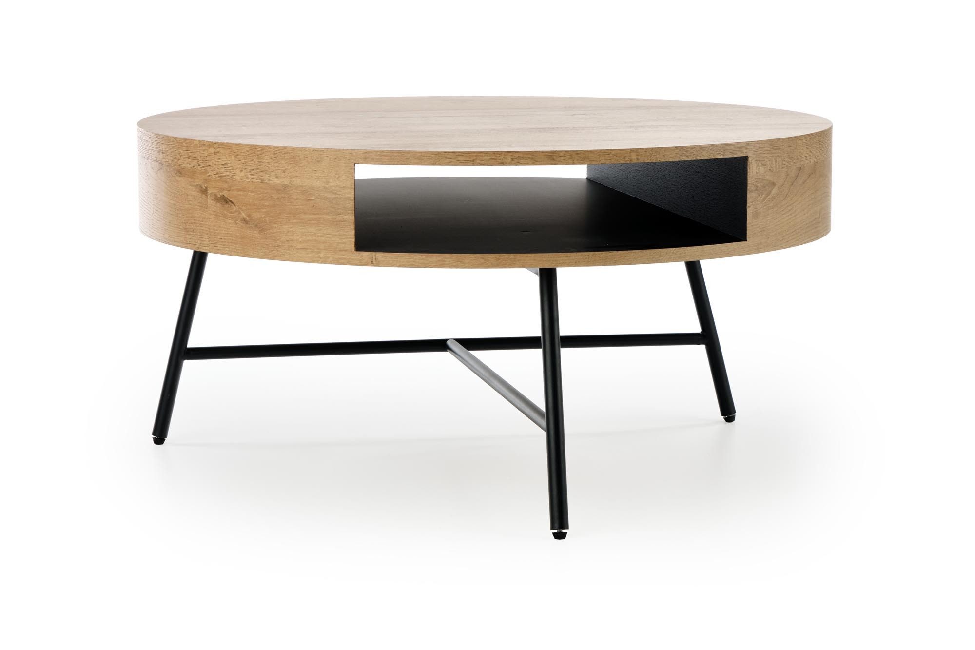 Couchtisch Design Couchtisch rund HCA-111 Eiche Gold - Schwarz matt Wohnzimmer
