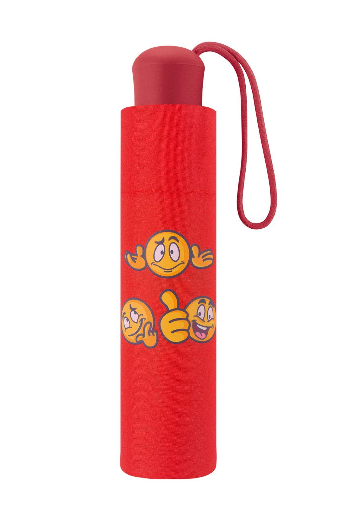 Scout Taschenregenschirm Kinder-Taschenregenschirm mit Reflektorstreifen Emoji red, leicht