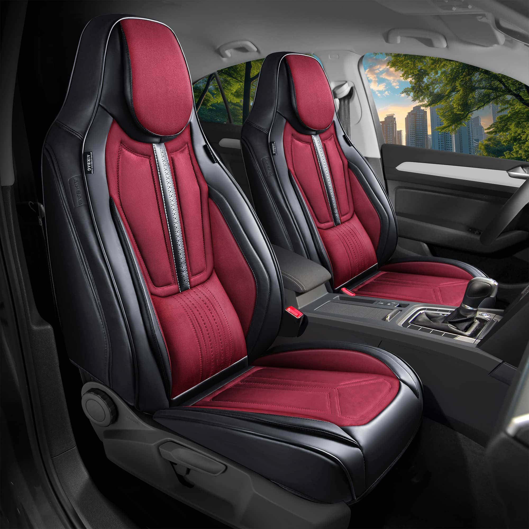 BREMER SITZBEZÜGE Autositzbezug für Seat Leon Bj ab 2020 DS2, Set, 2-tlg., Schonbezüge Sitzbezüge Fahrer und Beifahrer, in Schwarz/Rot