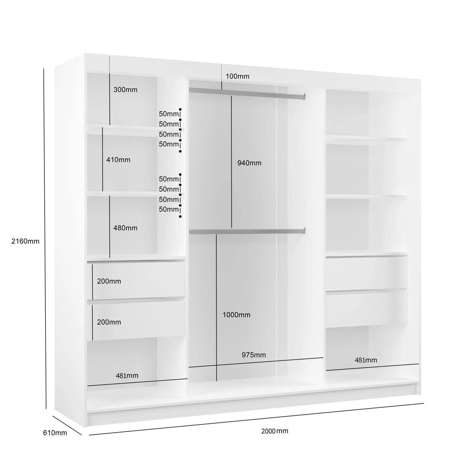 Beautysofa Schiebetürenschrank MARIKA II mit Schubladen, Spiegeln und Kleiderstange